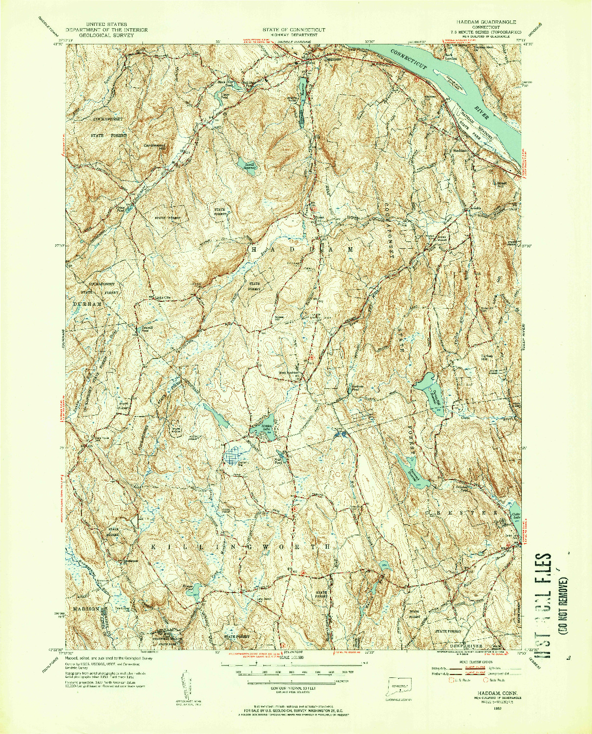 USGS 1:31680-SCALE QUADRANGLE FOR HADDAM, CT 1952