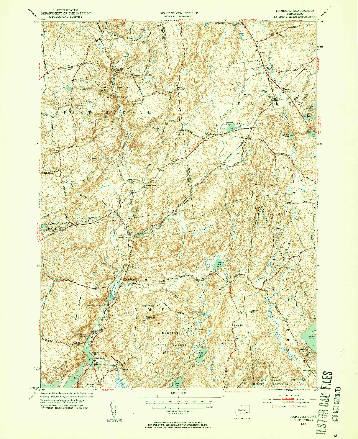 USGS 1:31680-SCALE QUADRANGLE FOR HAMBURG, CT 1952
