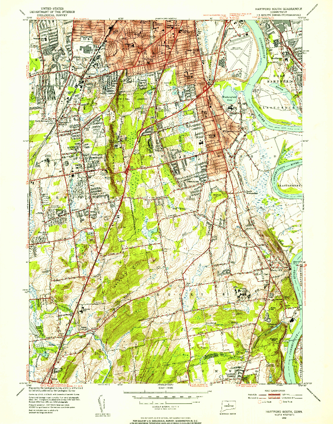 USGS 1:31680-SCALE QUADRANGLE FOR HARTFORD SOUTH, CT 1952