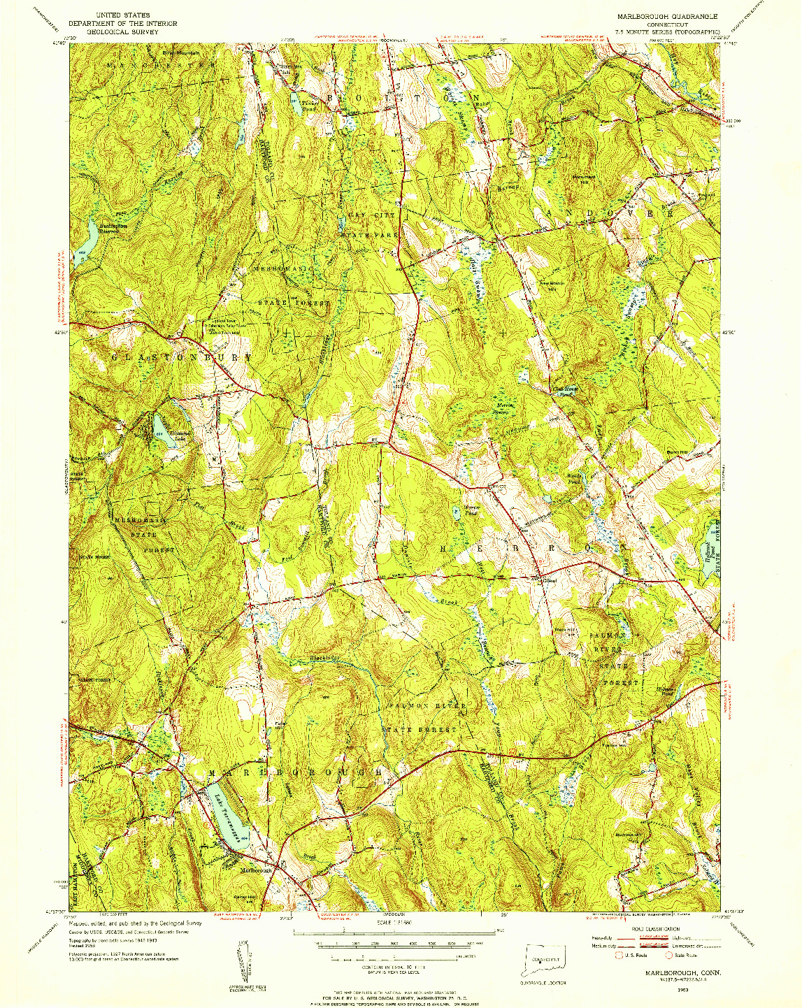 USGS 1:31680-SCALE QUADRANGLE FOR MARLBOROUGH, CT 1953