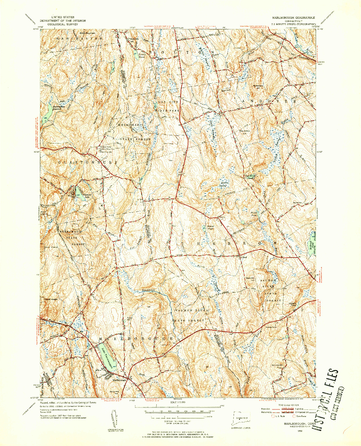 USGS 1:31680-SCALE QUADRANGLE FOR MARLBOROUGH, CT 1953