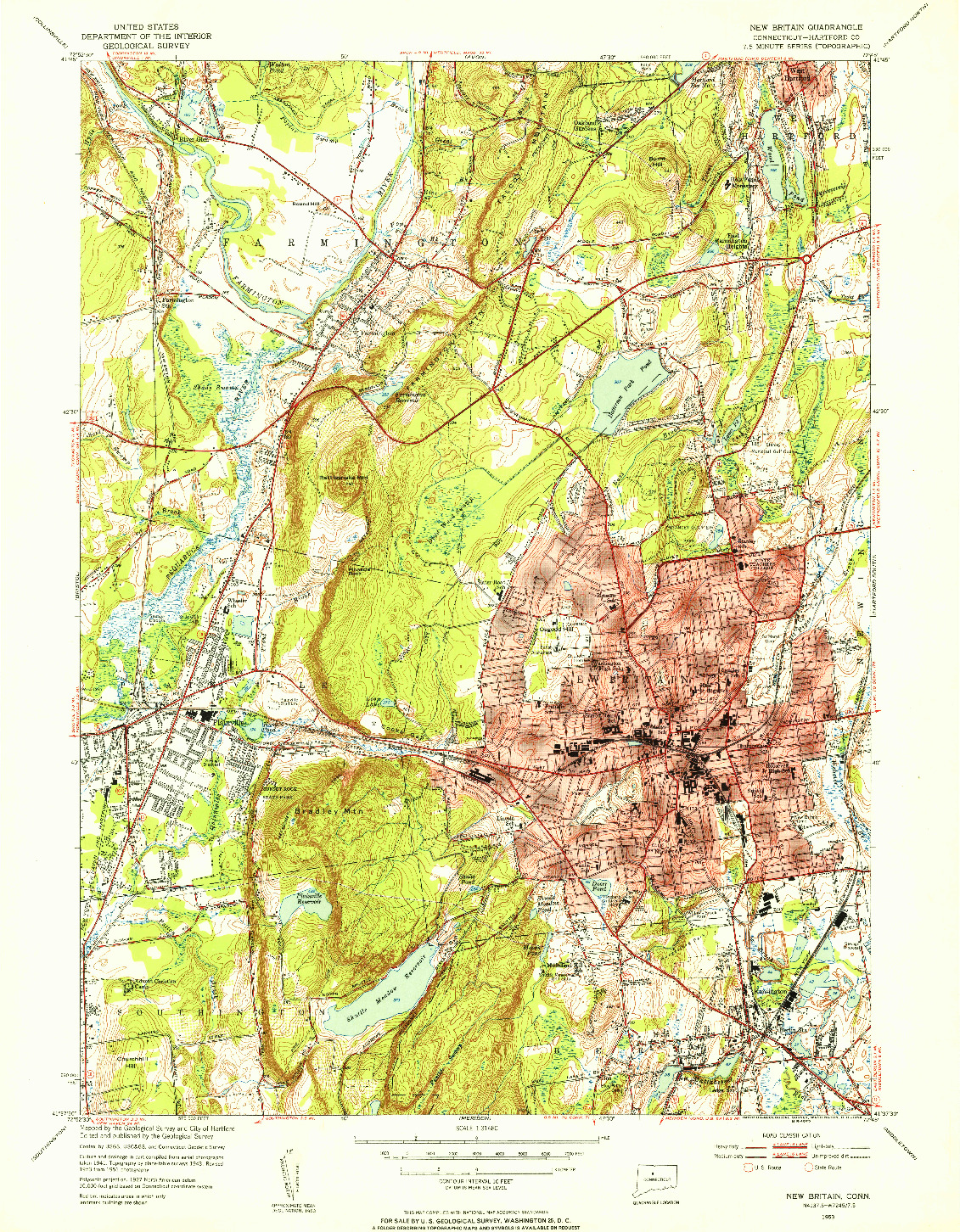 USGS 1:31680-SCALE QUADRANGLE FOR NEW BRITAIN, CT 1953