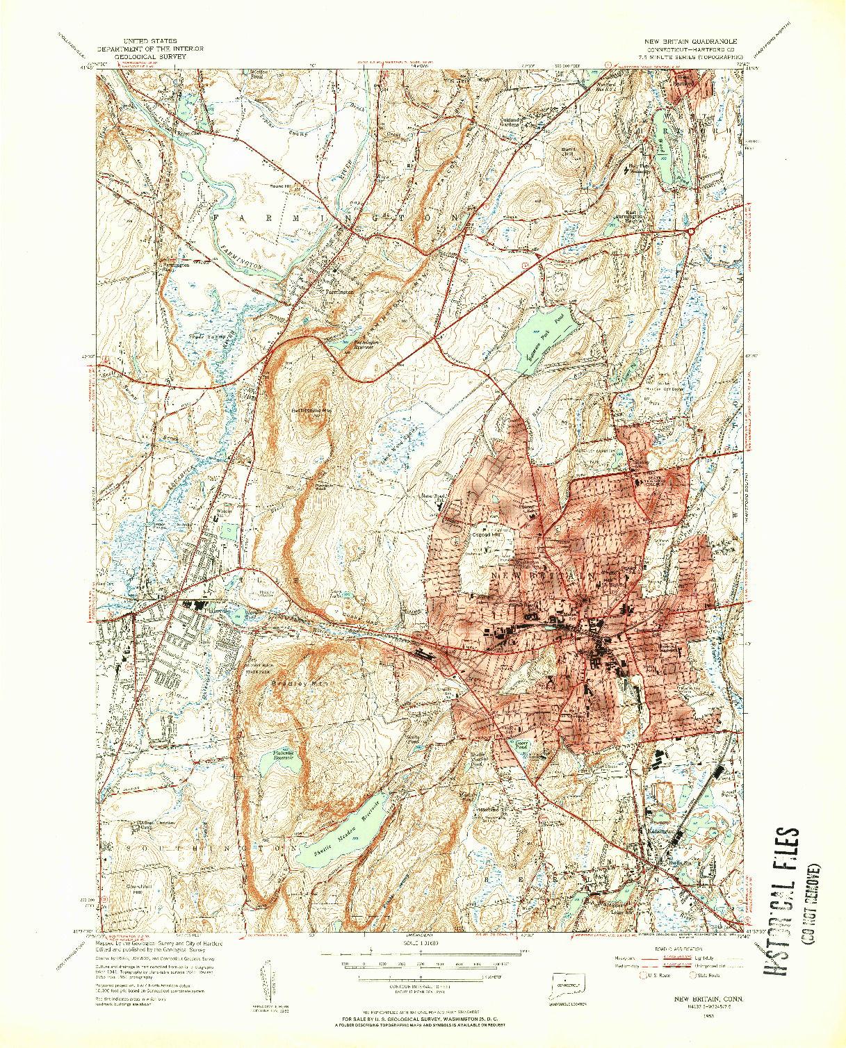 USGS 1:31680-SCALE QUADRANGLE FOR NEW BRITAIN, CT 1953