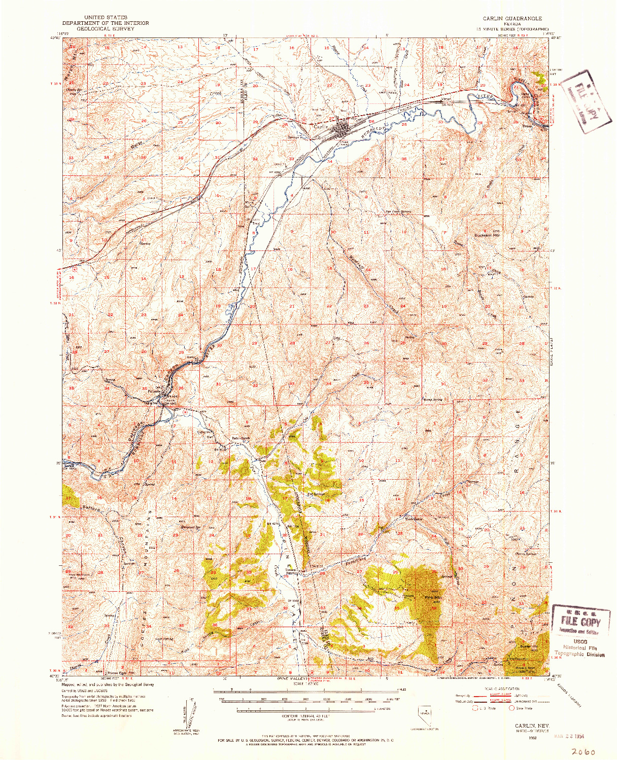 USGS 1:62500-SCALE QUADRANGLE FOR CARLIN, NV 1952