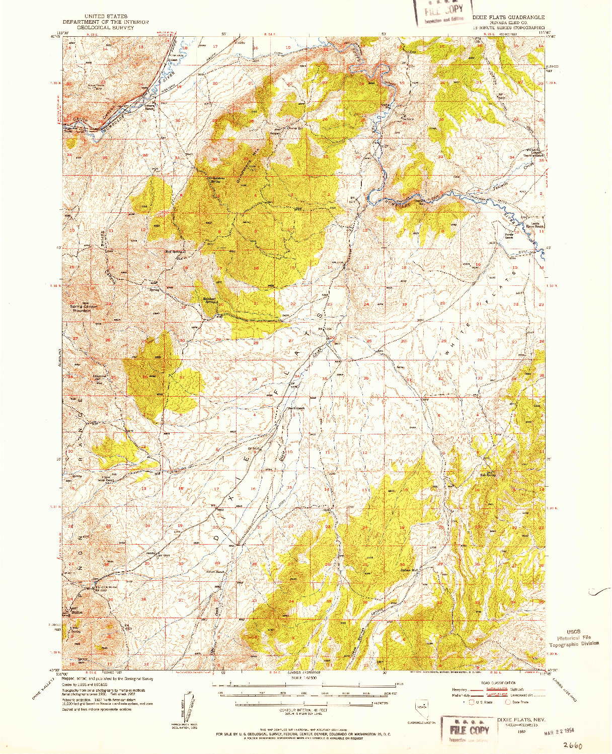 USGS 1:62500-SCALE QUADRANGLE FOR DIXIE FLATS, NV 1952