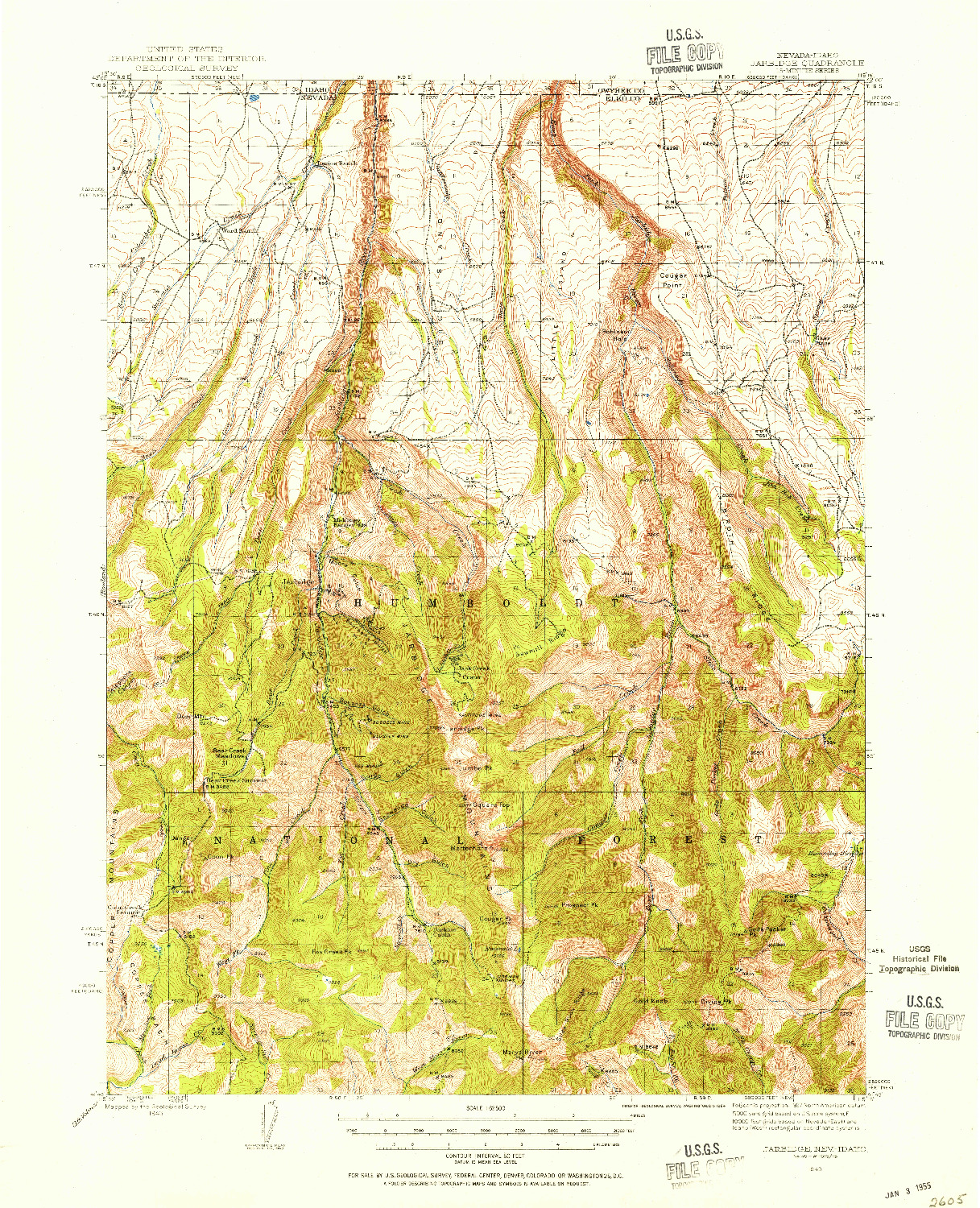 USGS 1:62500-SCALE QUADRANGLE FOR JARBIDGE, NV 1943