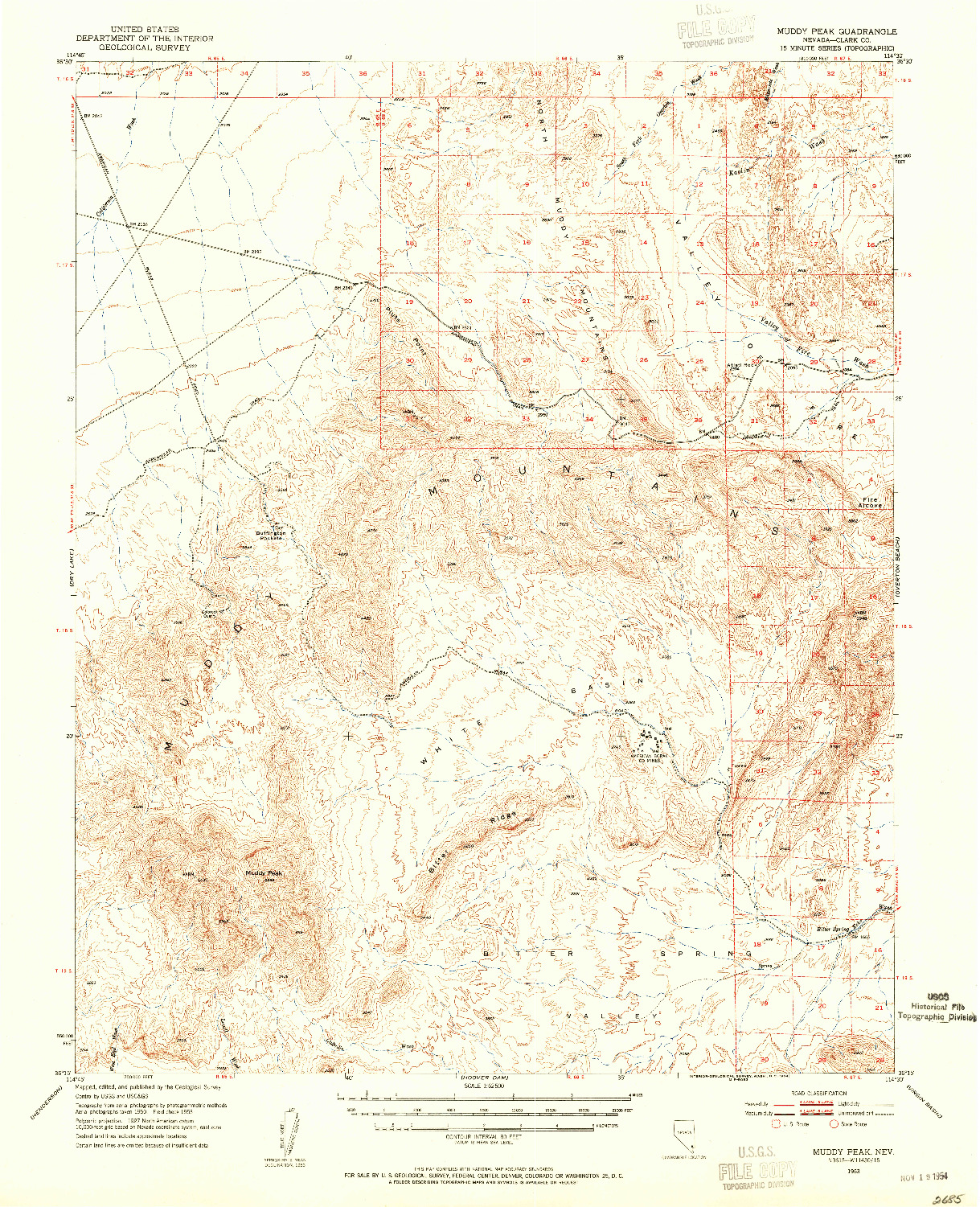 USGS 1:62500-SCALE QUADRANGLE FOR MUDDY PEAK, NV 1953