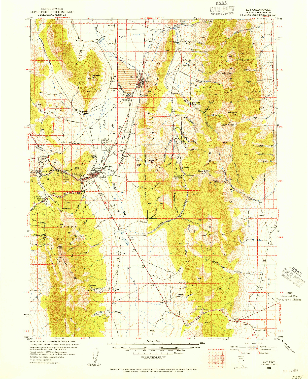 USGS 1:125000-SCALE QUADRANGLE FOR ELY, NV 1952
