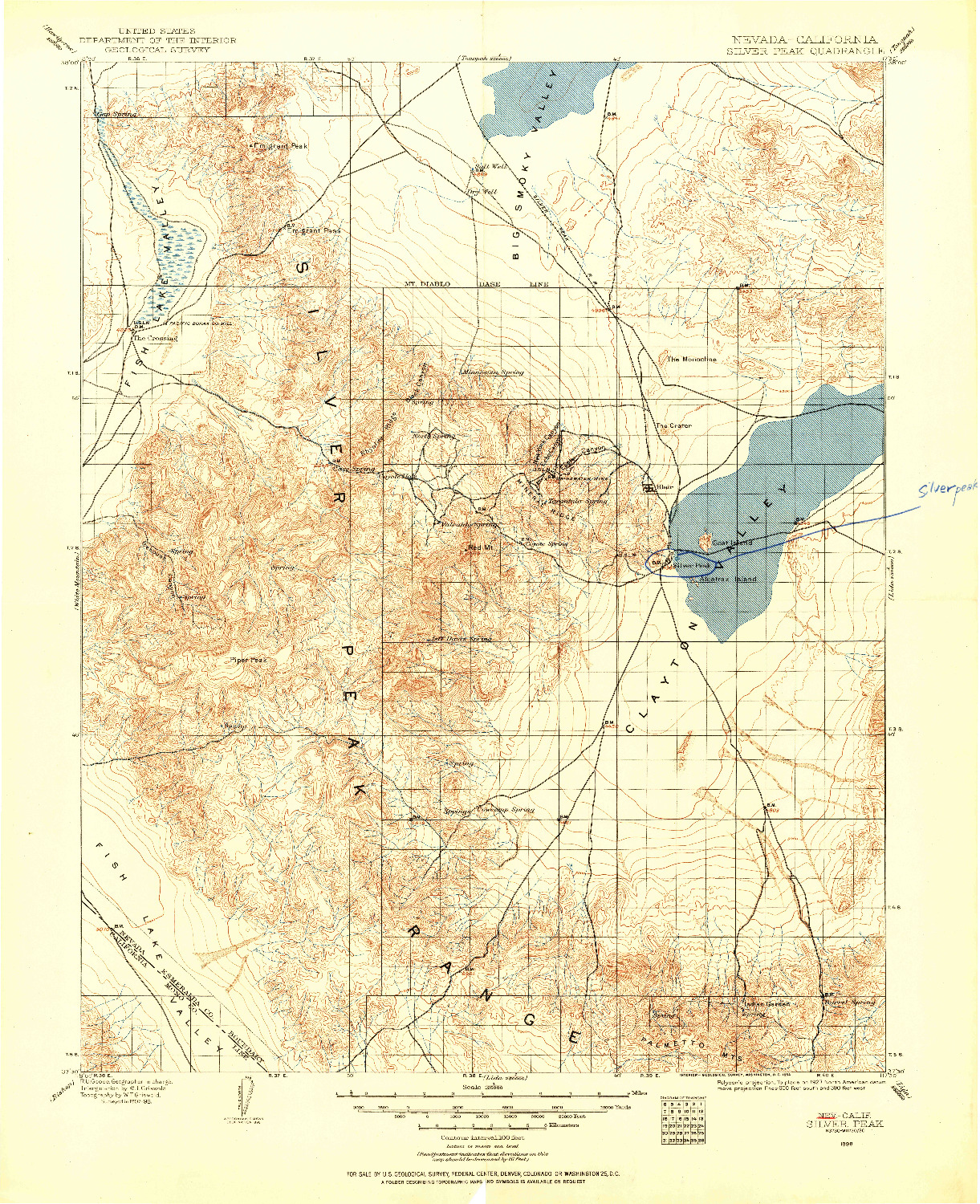 USGS 1:125000-SCALE QUADRANGLE FOR SILVER PEAK, NV 1898