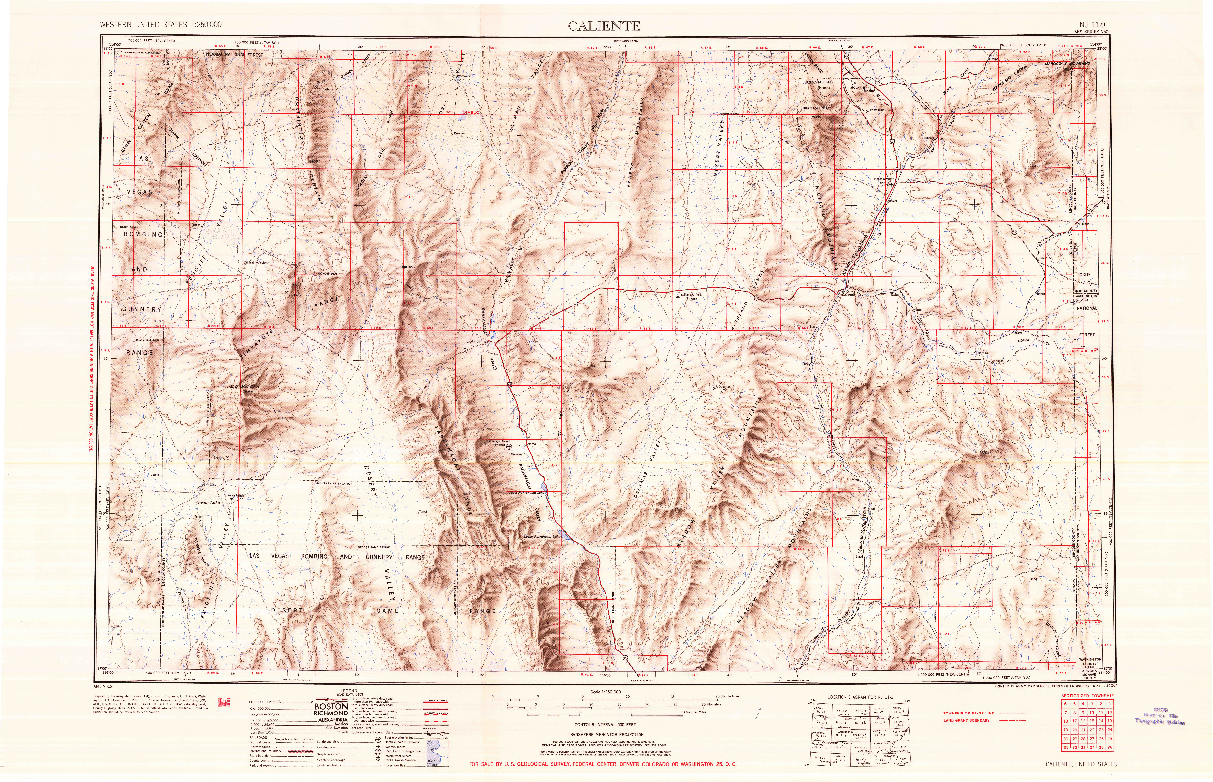 USGS 1:250000-SCALE QUADRANGLE FOR CALIENTE, NV 1954