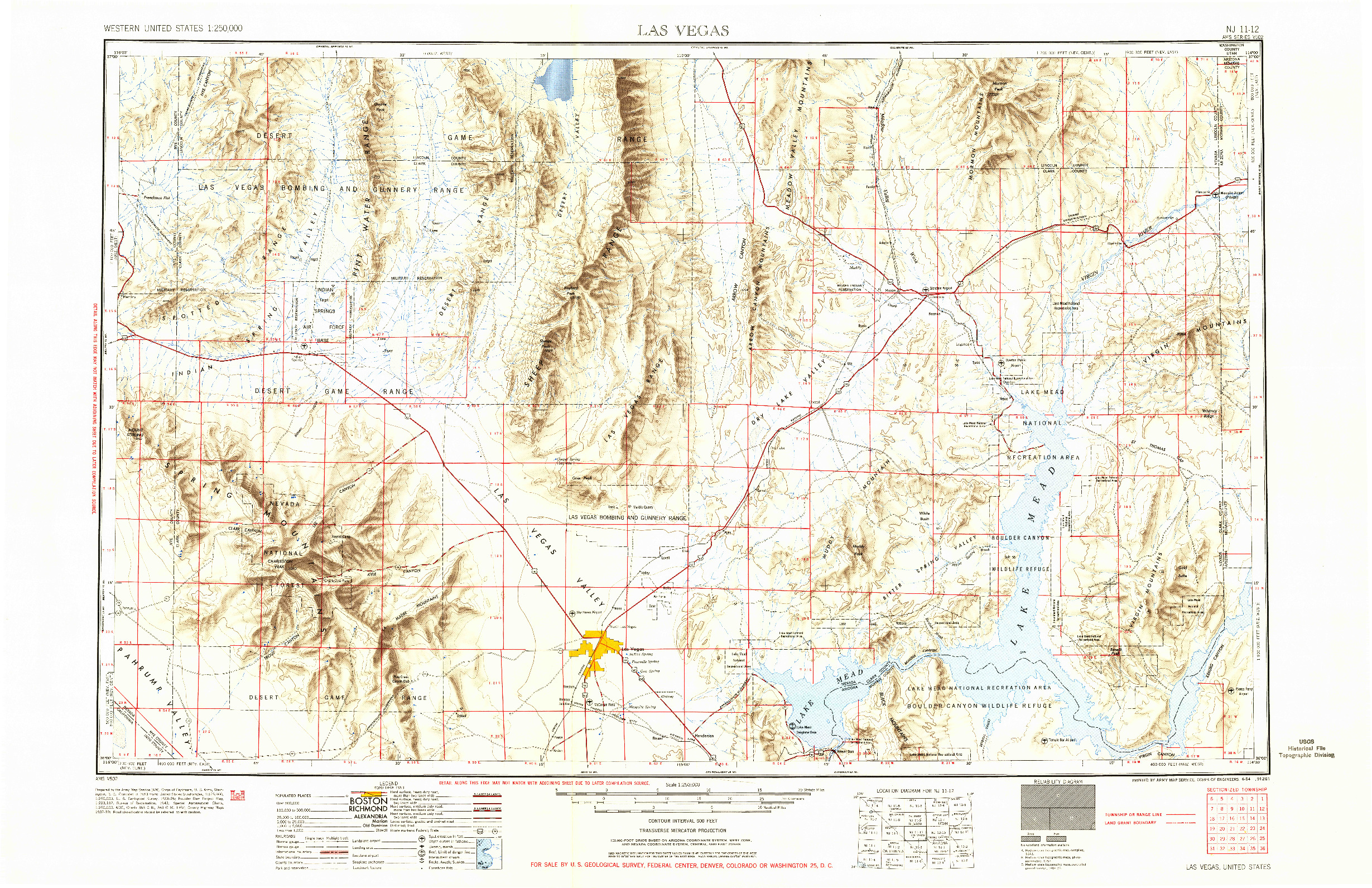 USGS 1:250000-SCALE QUADRANGLE FOR LAS VEGAS, NV 1954