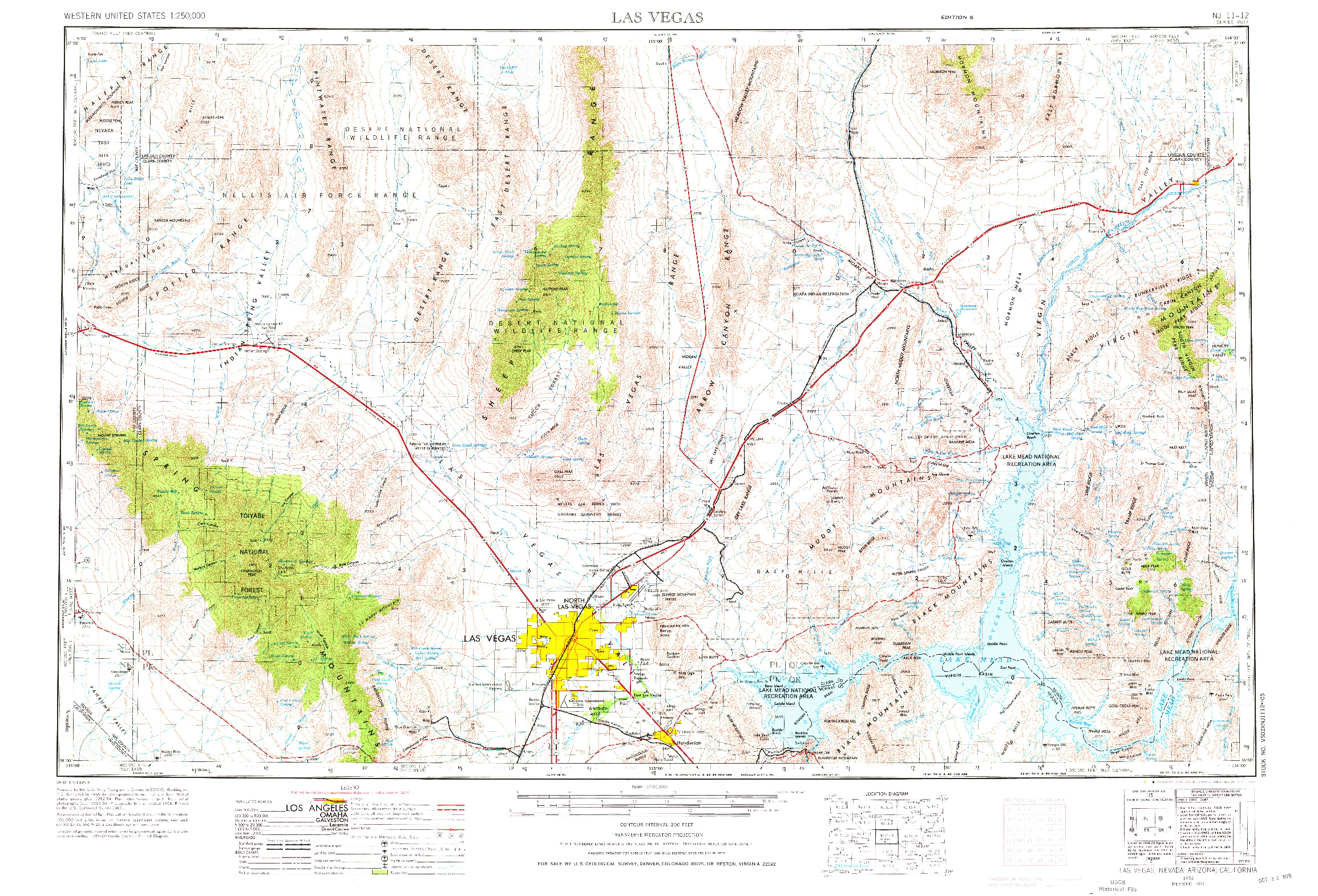 USGS 1:250000-SCALE QUADRANGLE FOR LAS VEGAS, NV 1954