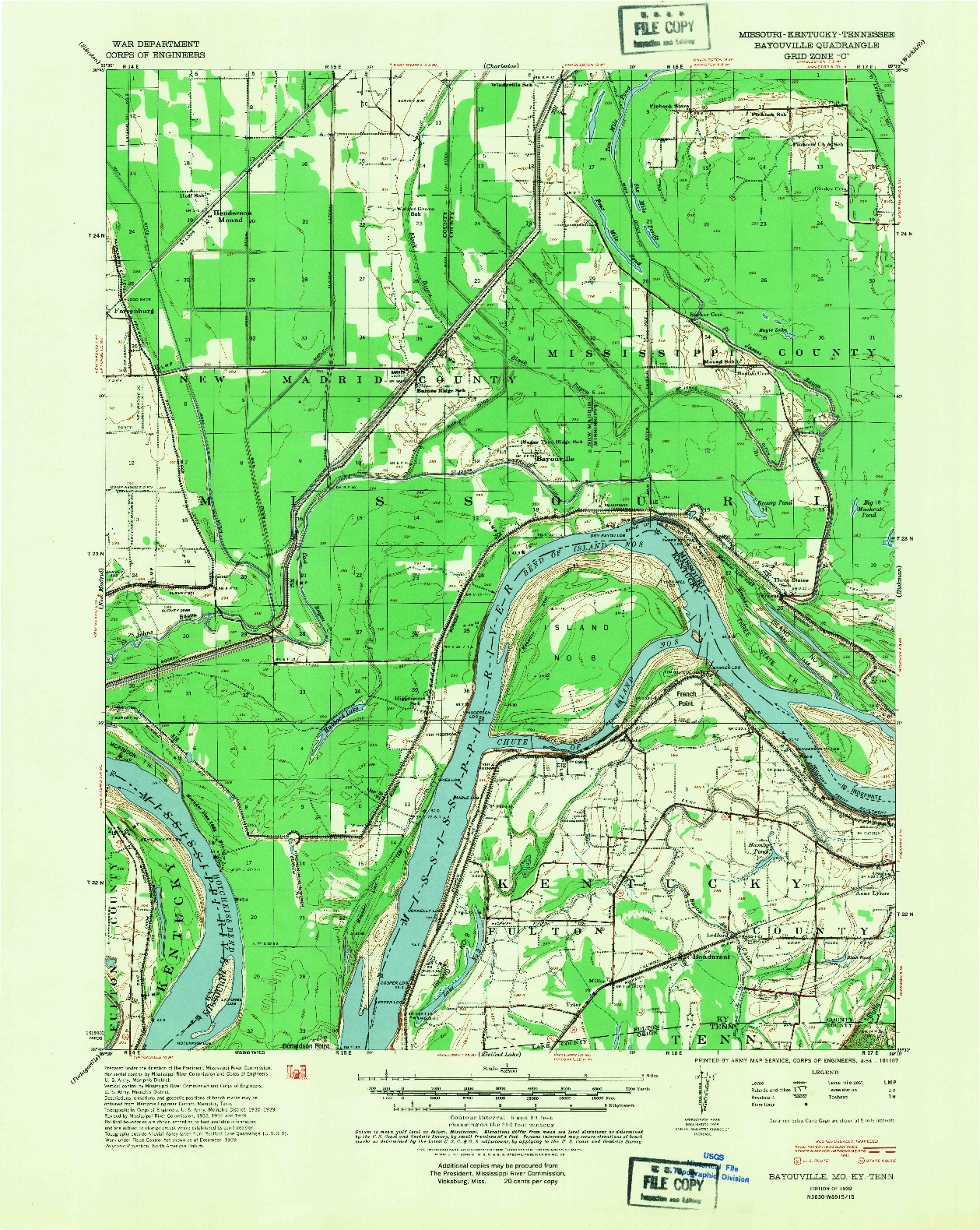 USGS 1:62500-SCALE QUADRANGLE FOR BAYOUVILLE, MO 1939
