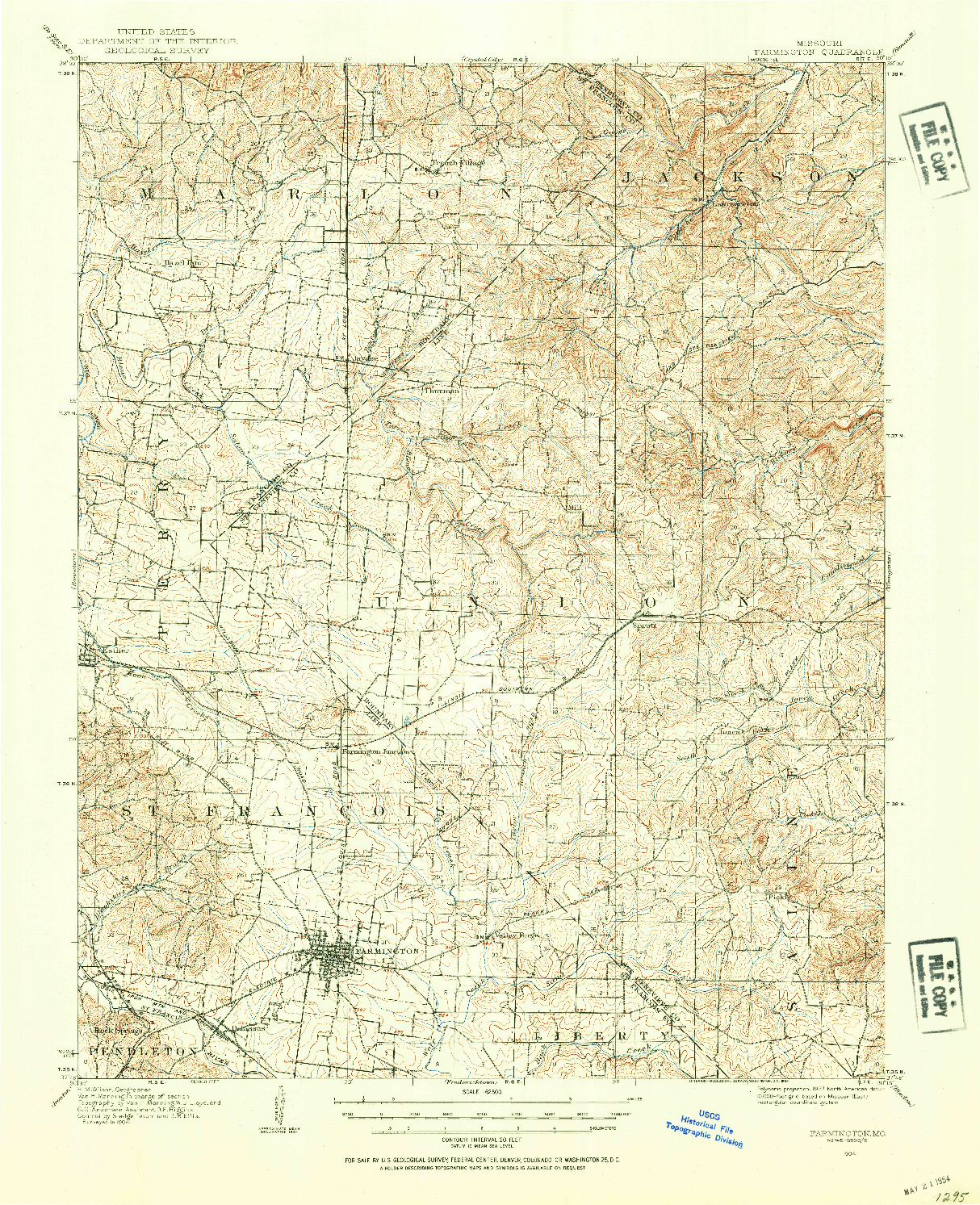 USGS 1:62500-SCALE QUADRANGLE FOR FARMINGTON, MO 1904
