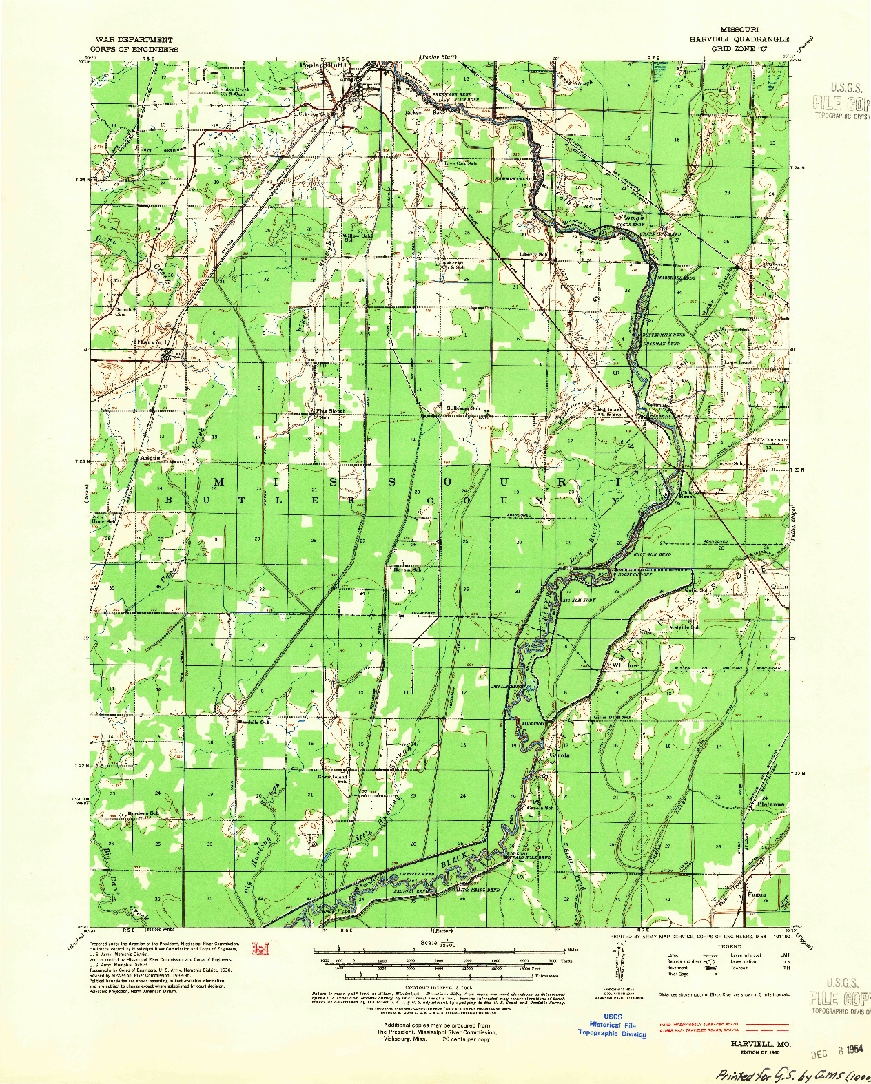 USGS 1:62500-SCALE QUADRANGLE FOR HARVIELL, MO 1935