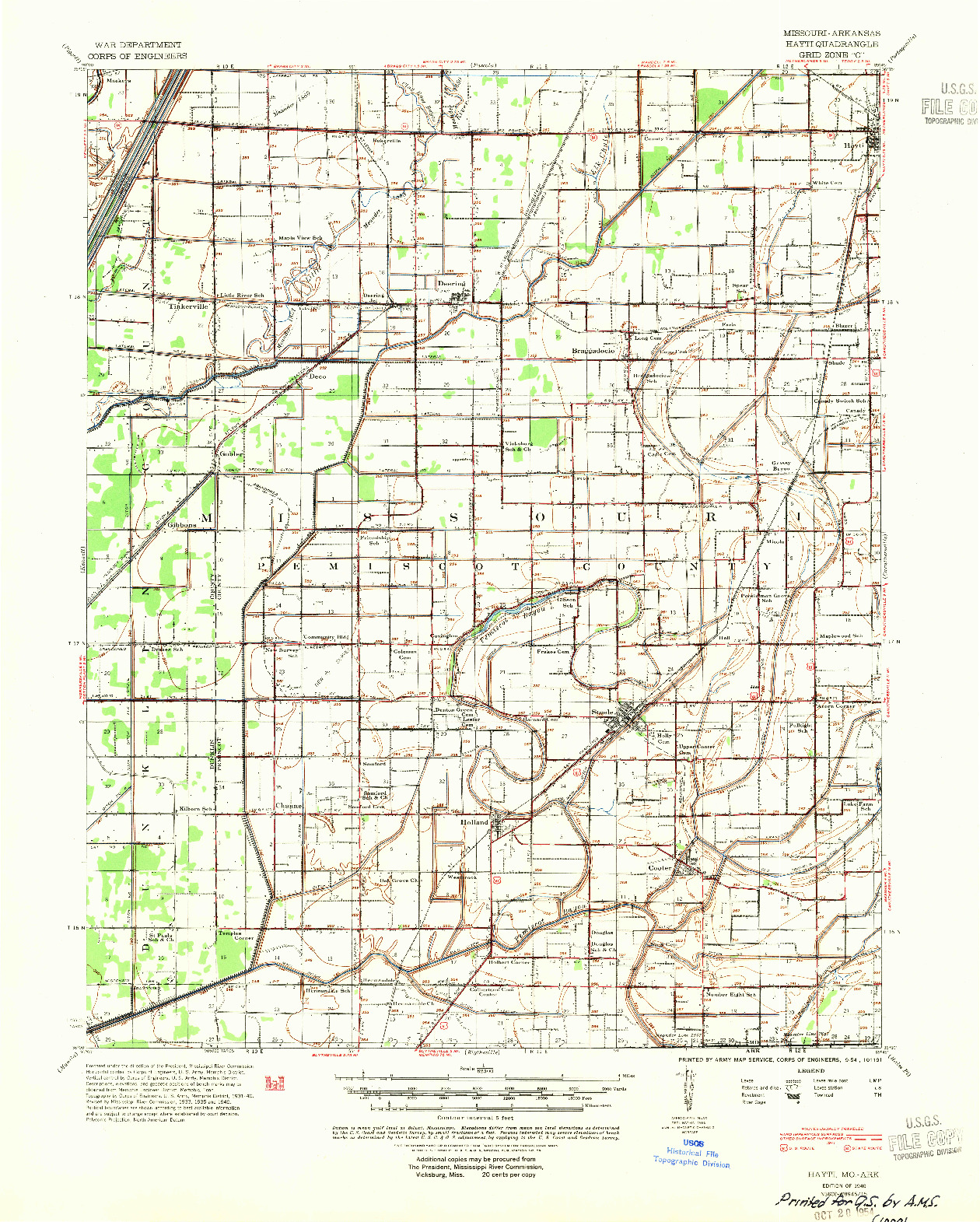 USGS 1:62500-SCALE QUADRANGLE FOR HAYTI, MO 1940