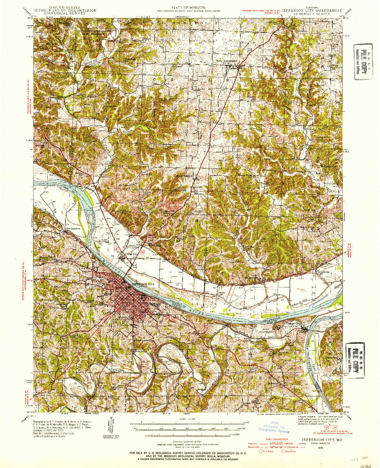 USGS 1:62500-SCALE QUADRANGLE FOR JEFFERSON CITY, MO 1939