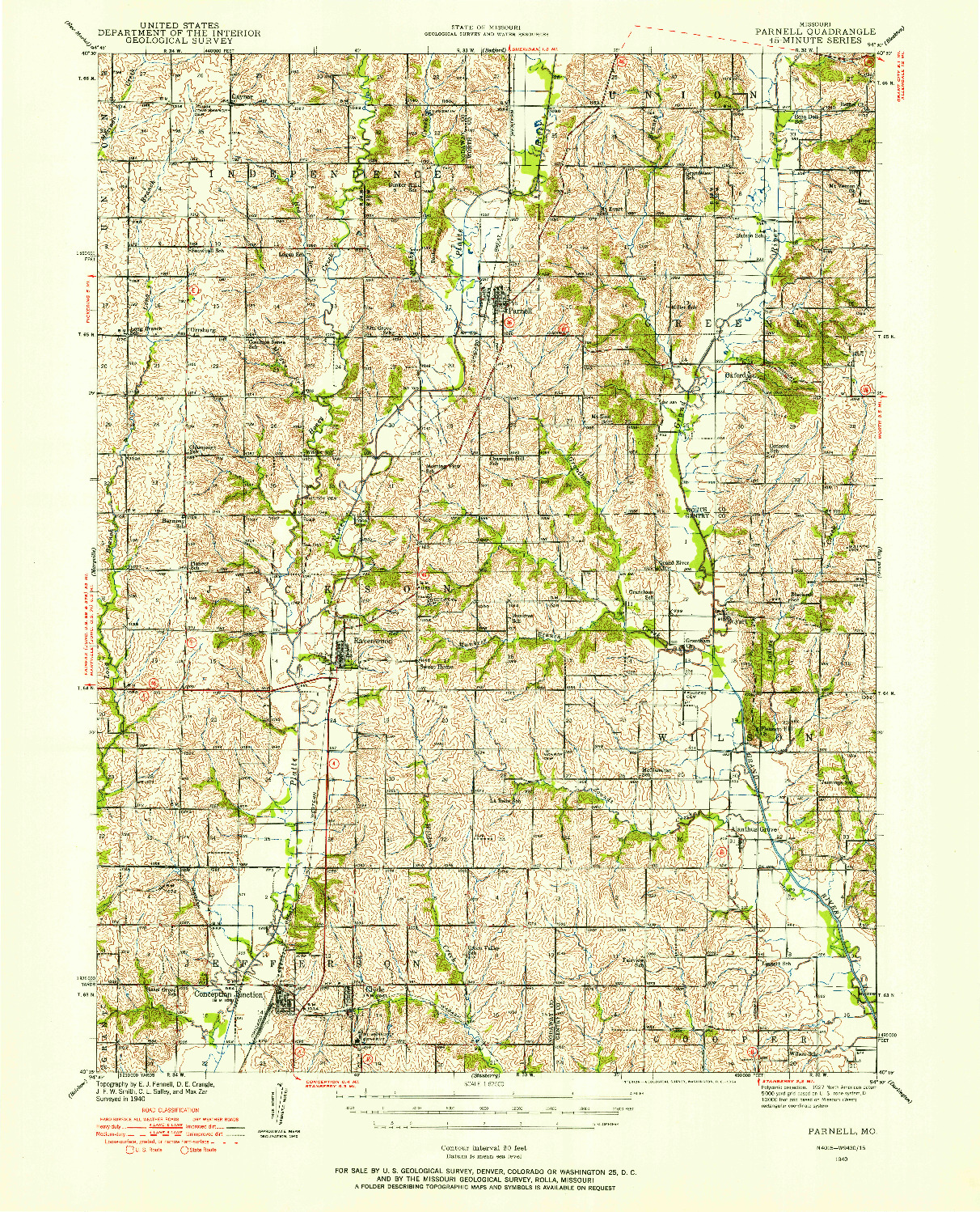 USGS 1:62500-SCALE QUADRANGLE FOR PARNELL, MO 1940