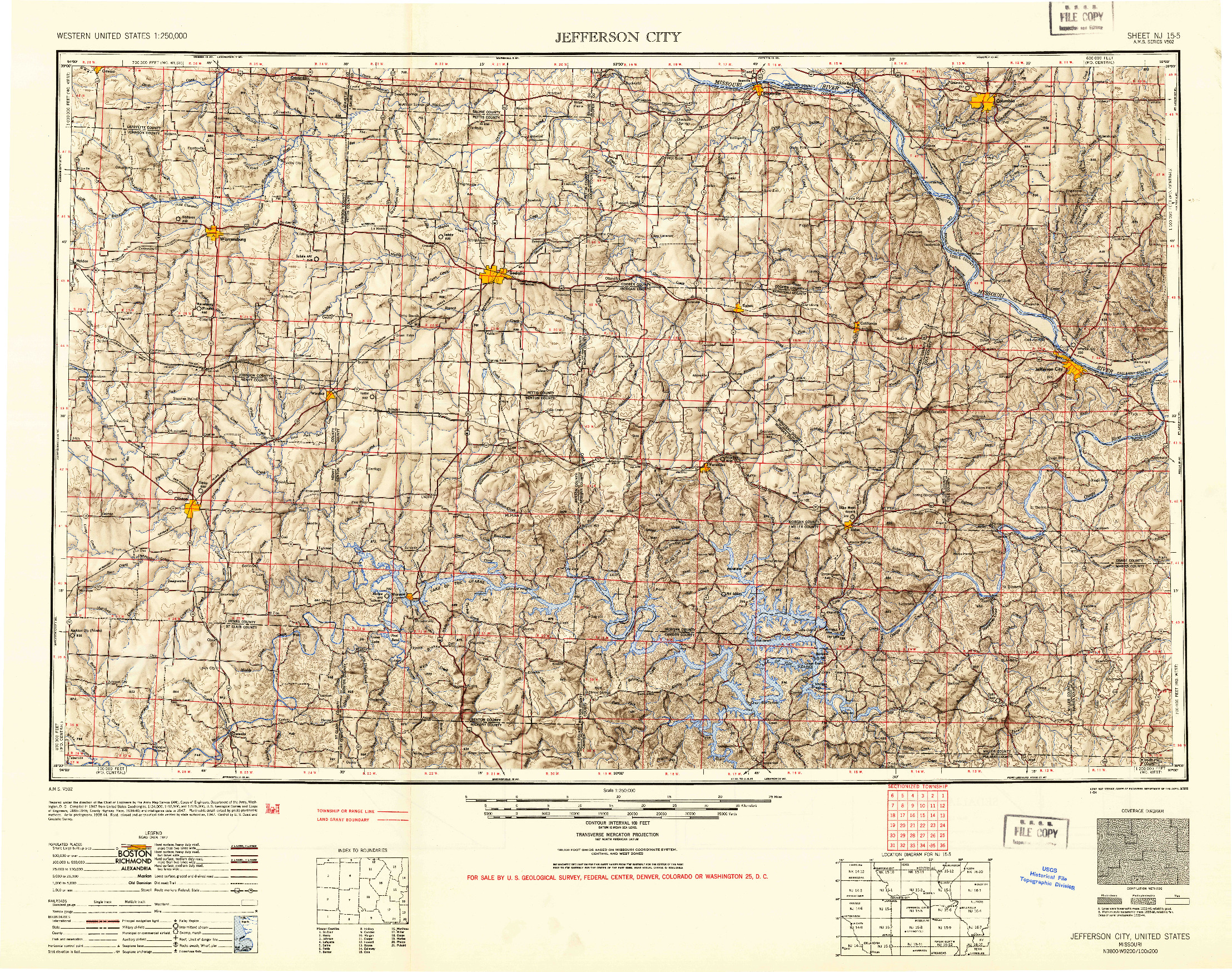 USGS 1:250000-SCALE QUADRANGLE FOR JEFFERSON CITY, MO 1954