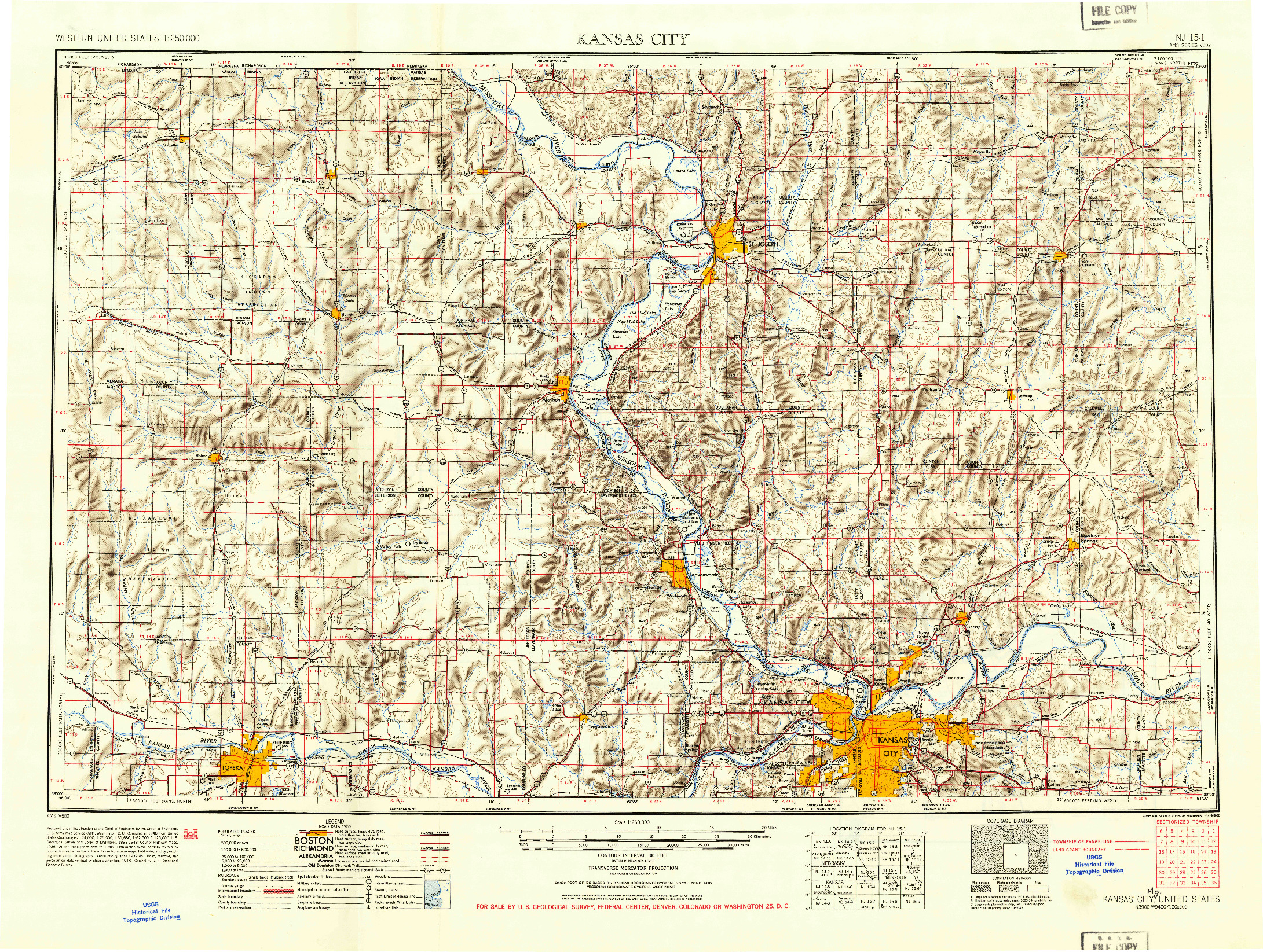 USGS 1:250000-SCALE QUADRANGLE FOR KANSAS CITY, MO 1954