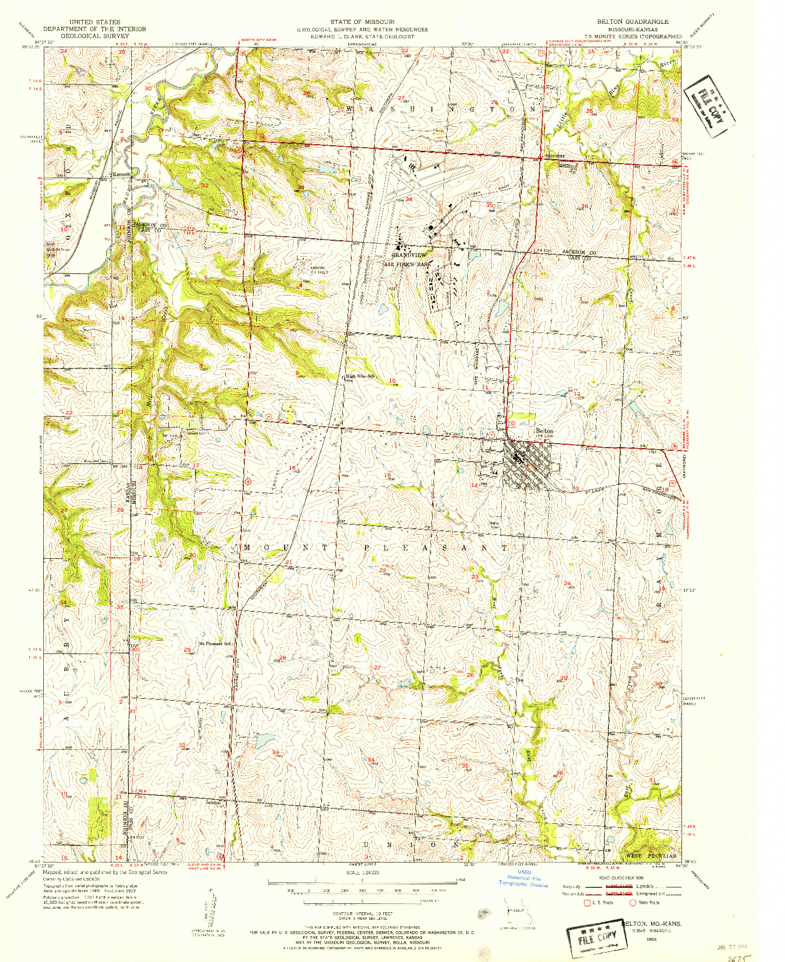 USGS 1:24000-SCALE QUADRANGLE FOR BELTON, MO 1953