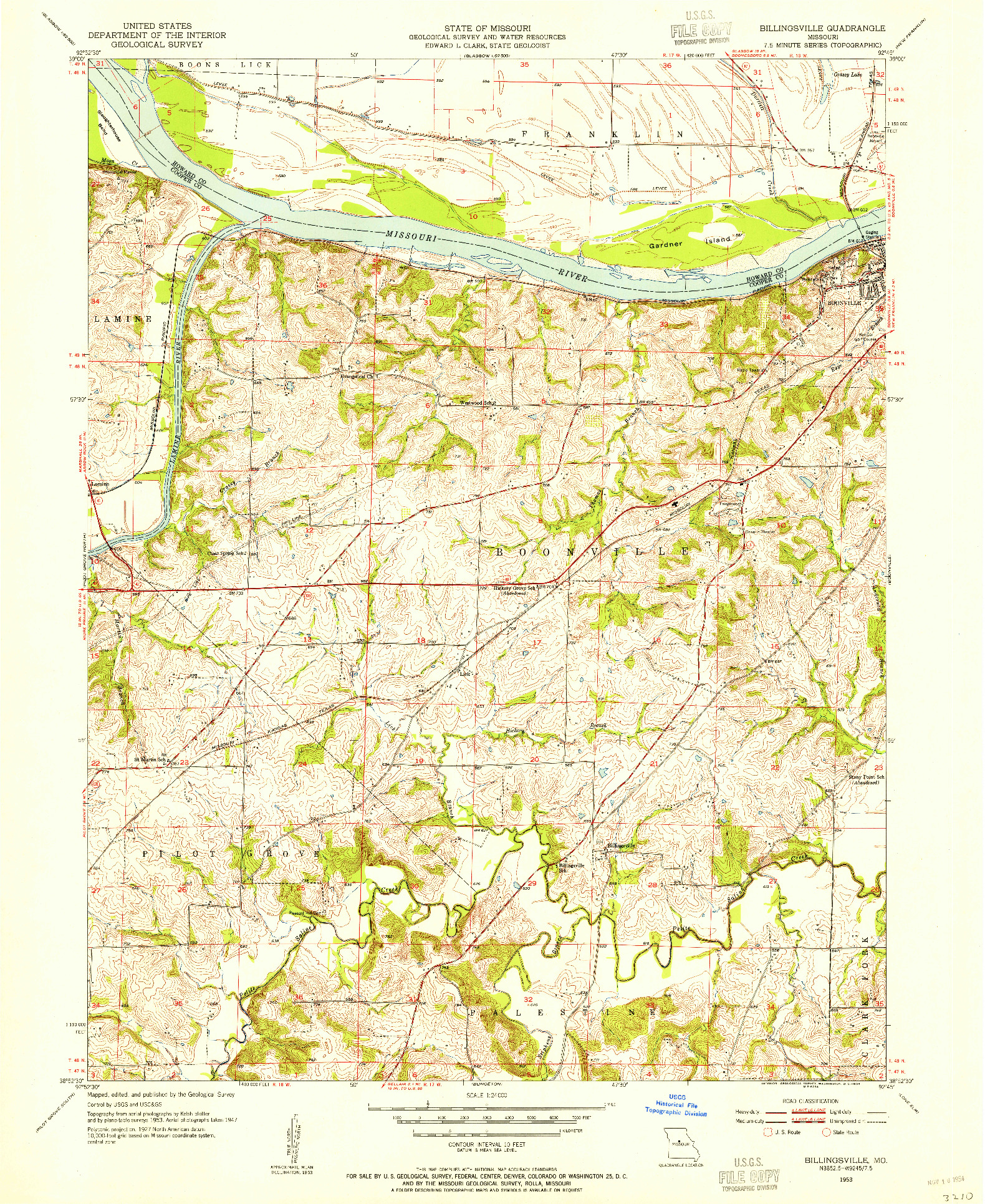 USGS 1:24000-SCALE QUADRANGLE FOR BILLINGSVILLE, MO 1953