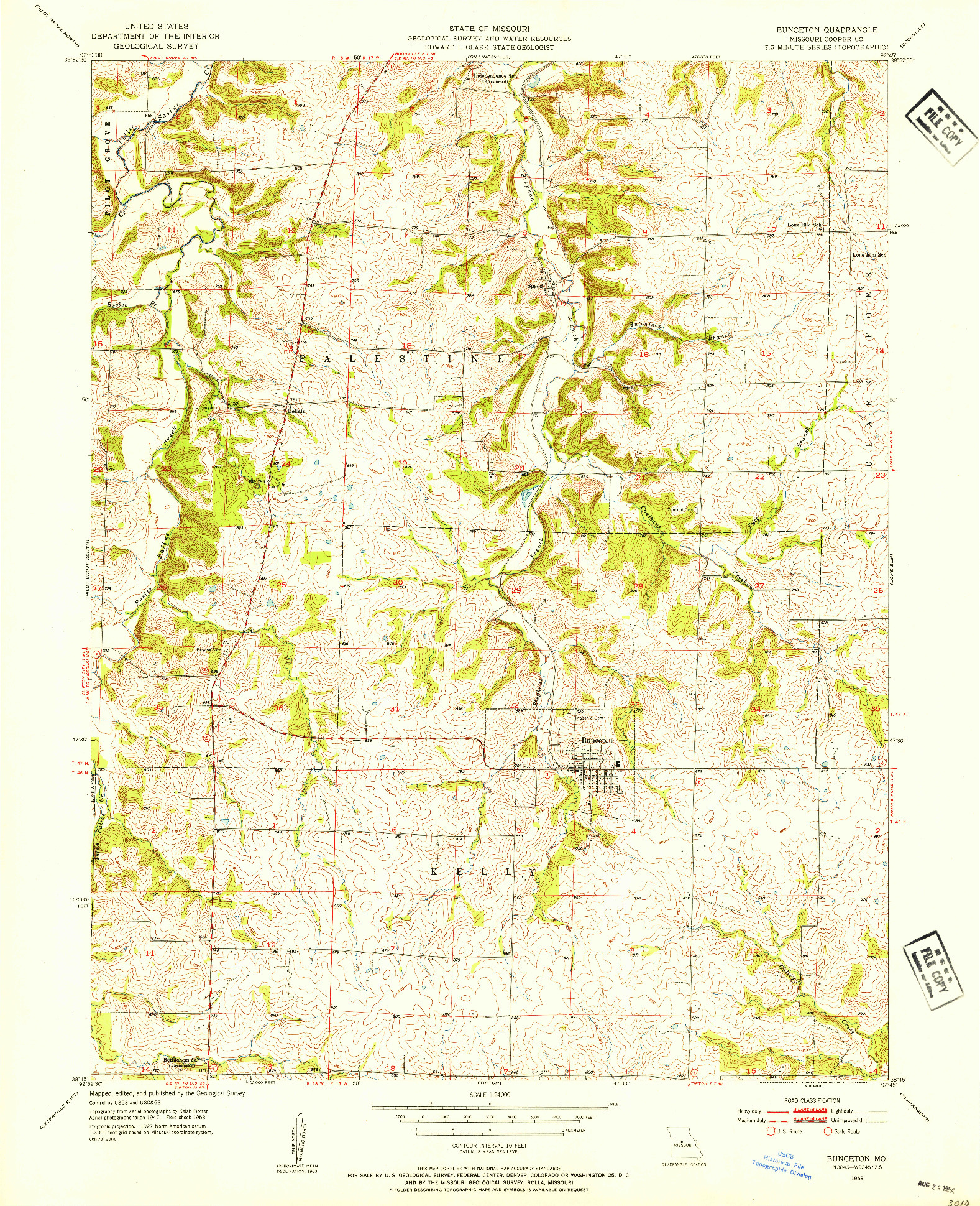 USGS 1:24000-SCALE QUADRANGLE FOR BUNCETON, MO 1953