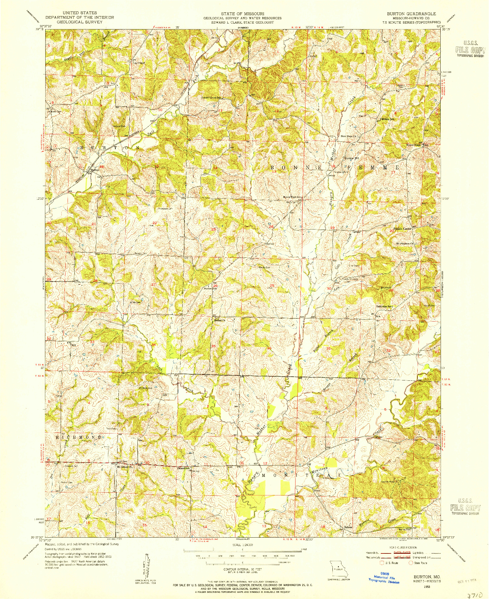USGS 1:24000-SCALE QUADRANGLE FOR BURTON, MO 1953