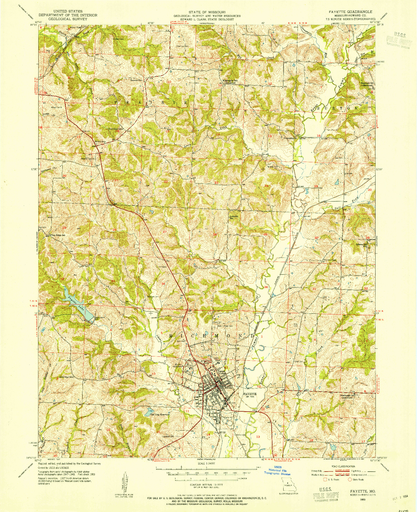 USGS 1:24000-SCALE QUADRANGLE FOR FAYETTE, MO 1953