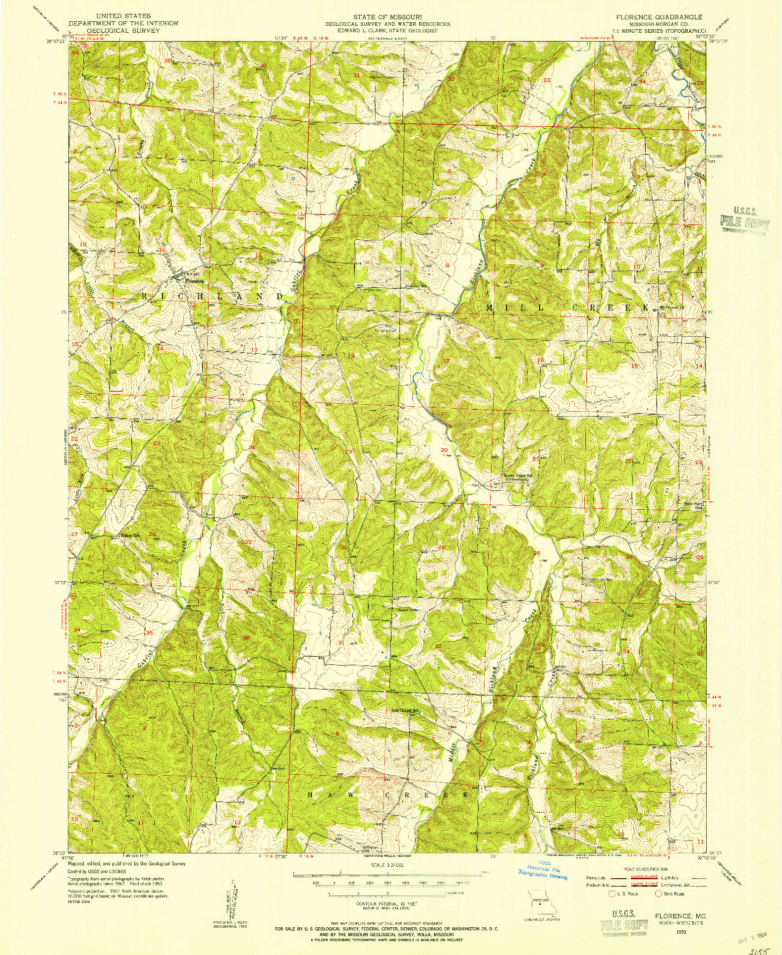 USGS 1:24000-SCALE QUADRANGLE FOR FLORENCE, MO 1953
