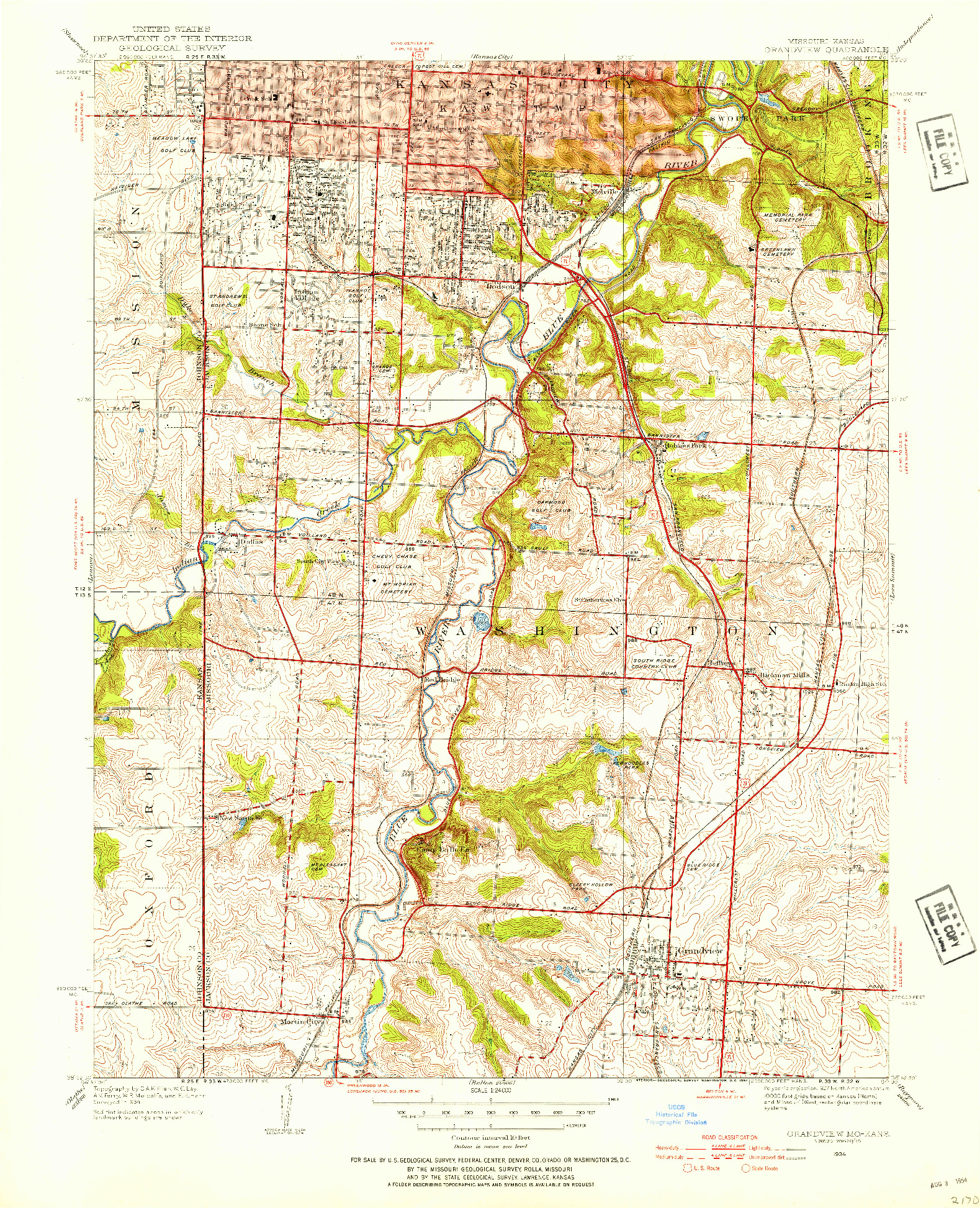 USGS 1:24000-SCALE QUADRANGLE FOR GRANDVIEW, MO 1934