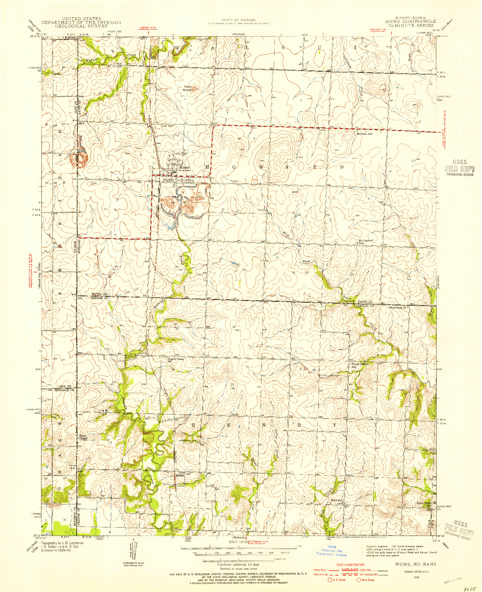 USGS 1:24000-SCALE QUADRANGLE FOR HUME, MO 1940