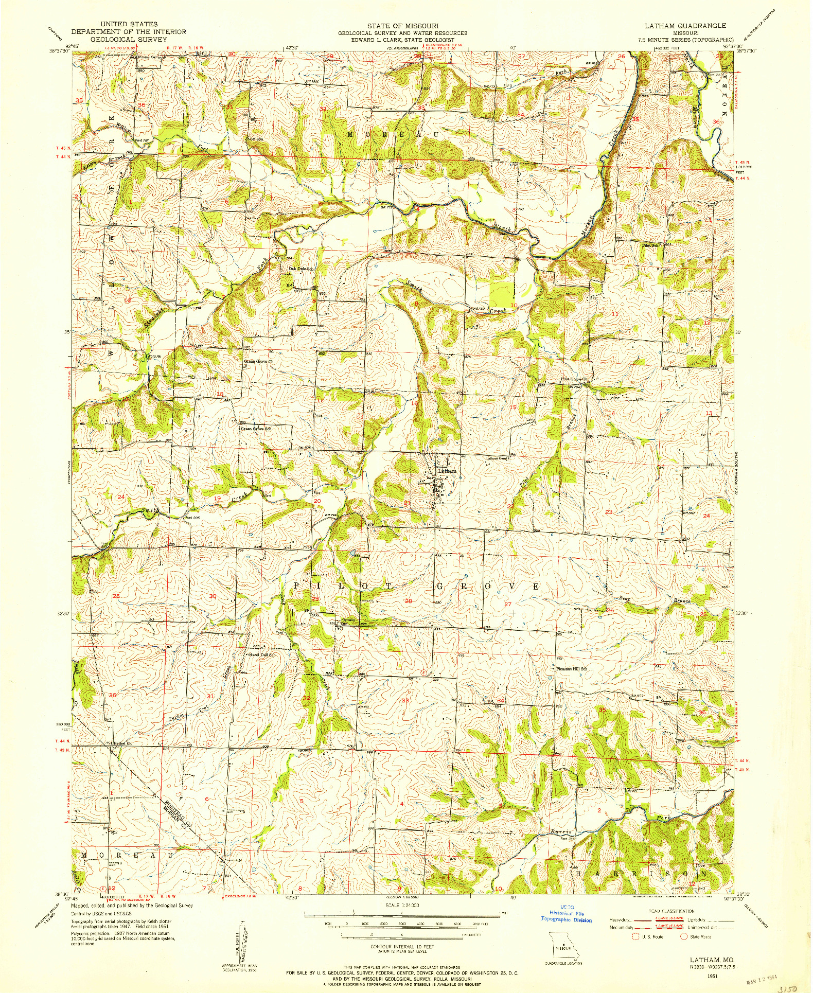 USGS 1:24000-SCALE QUADRANGLE FOR LATHAM, MO 1951