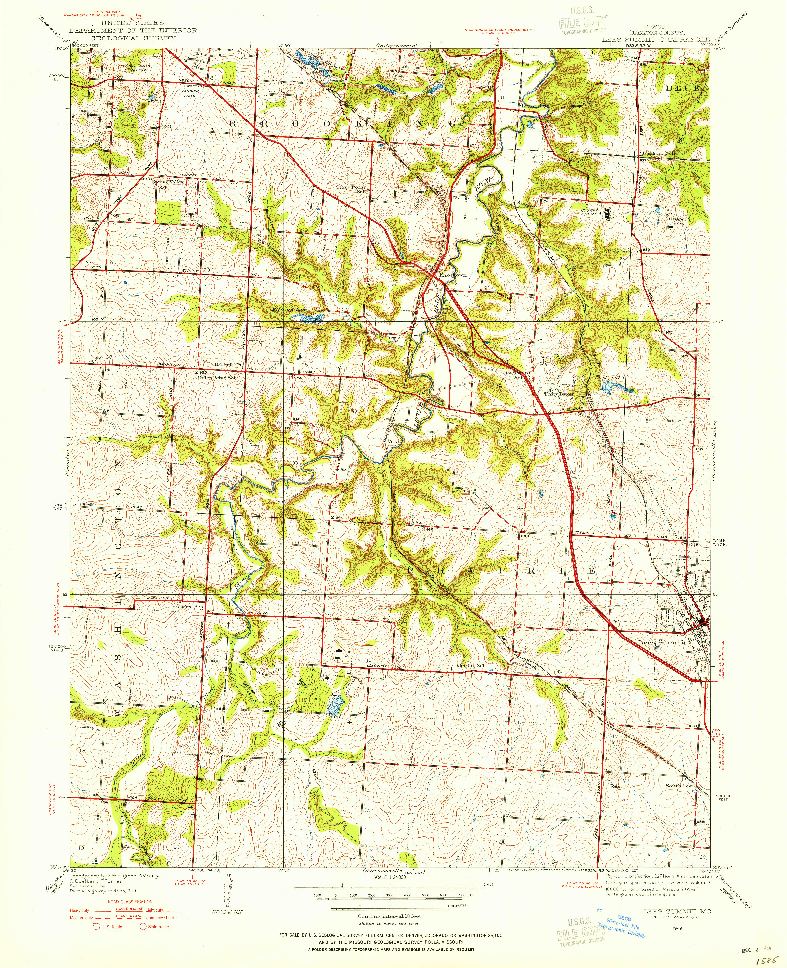 USGS 1:24000-SCALE QUADRANGLE FOR LEES SUMMIT, MO 1949