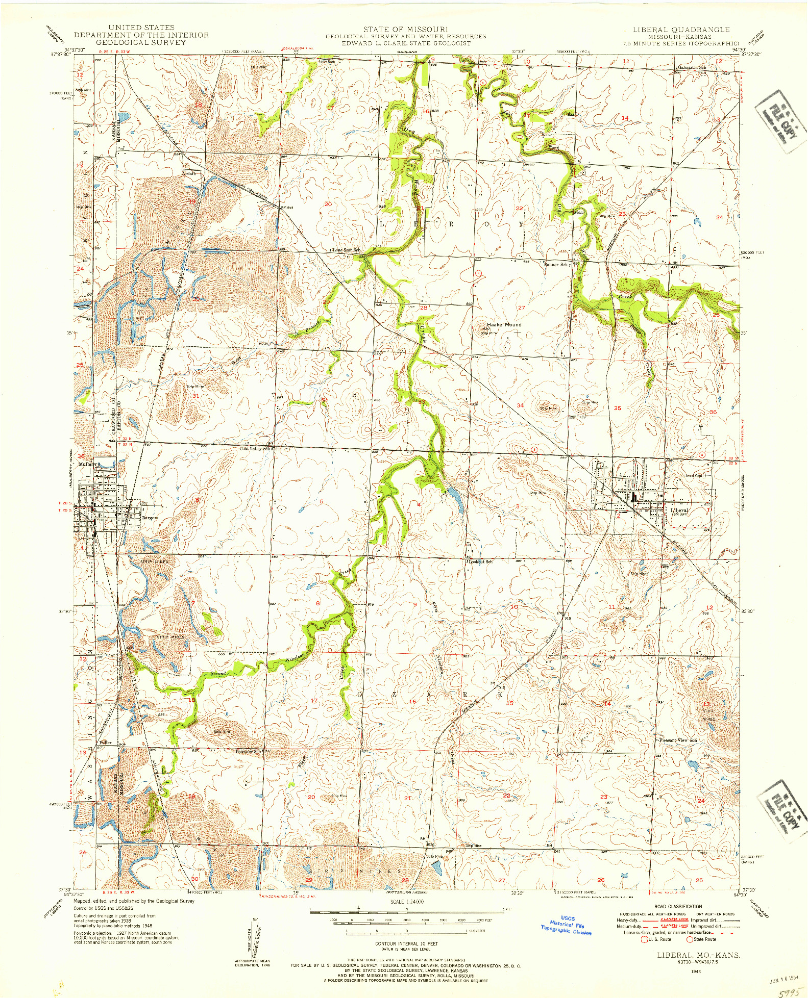 USGS 1:24000-SCALE QUADRANGLE FOR LIBERAL, MO 1948