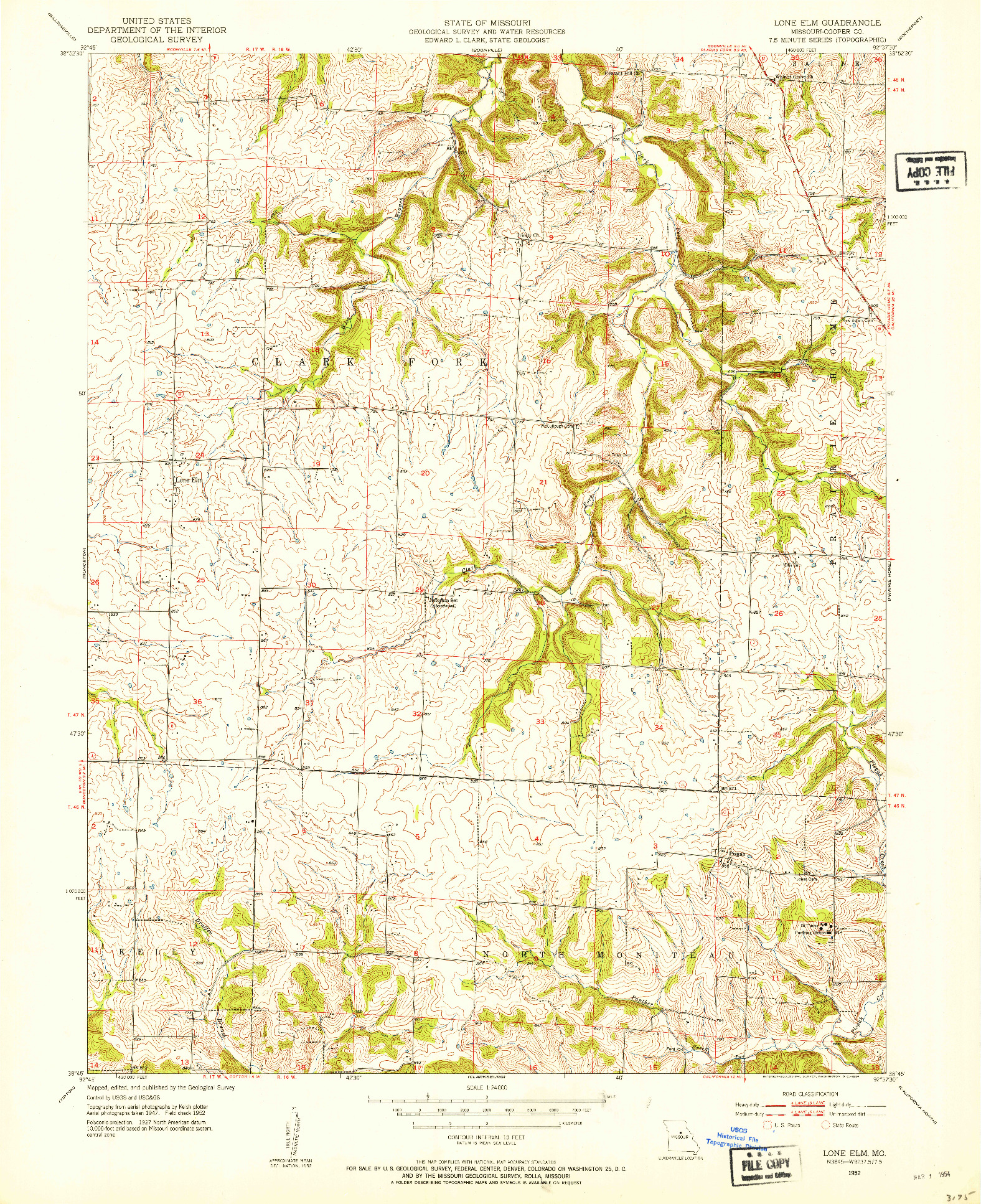 USGS 1:24000-SCALE QUADRANGLE FOR LONE ELM, MO 1952