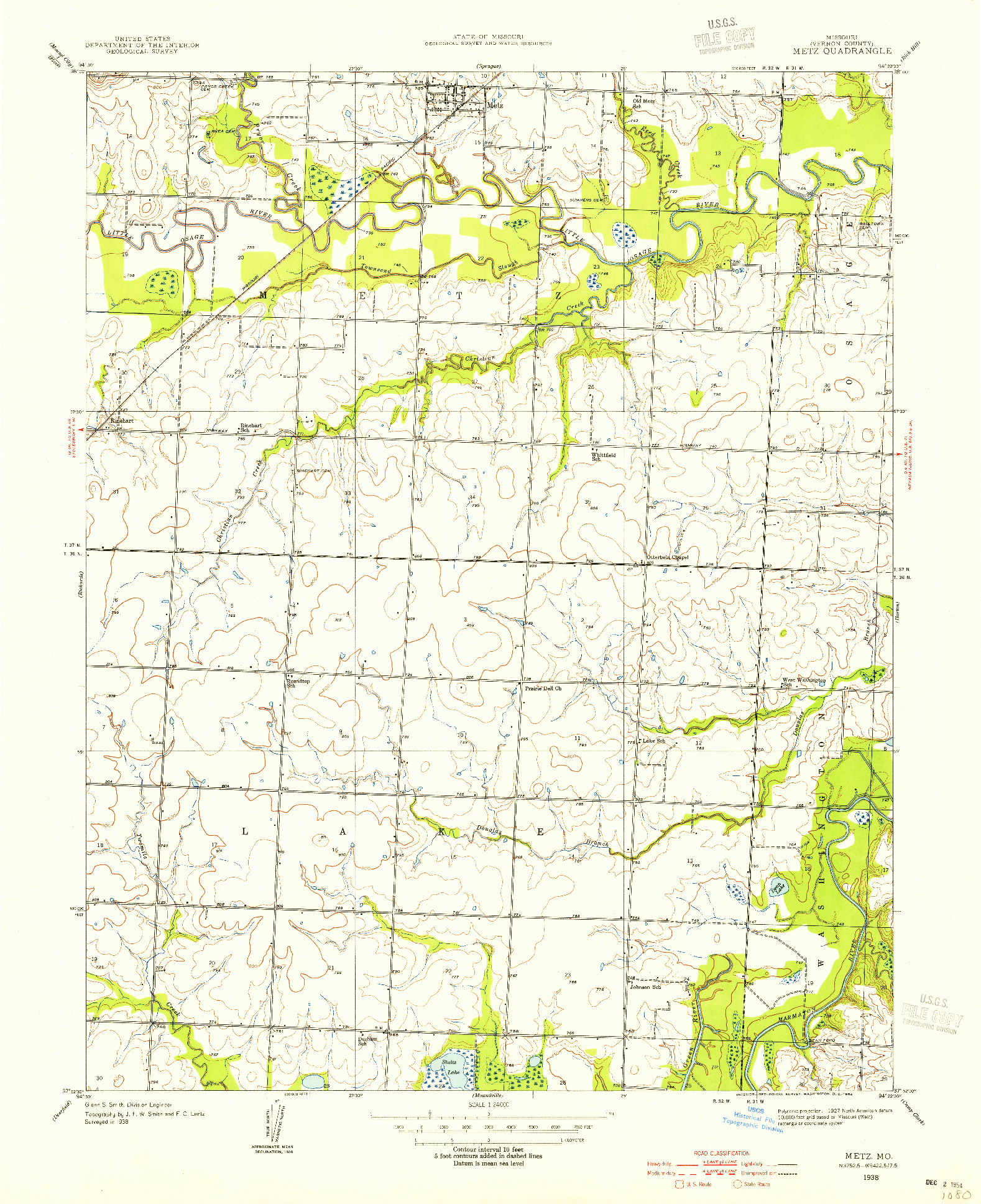 USGS 1:24000-SCALE QUADRANGLE FOR METZ, MO 1938