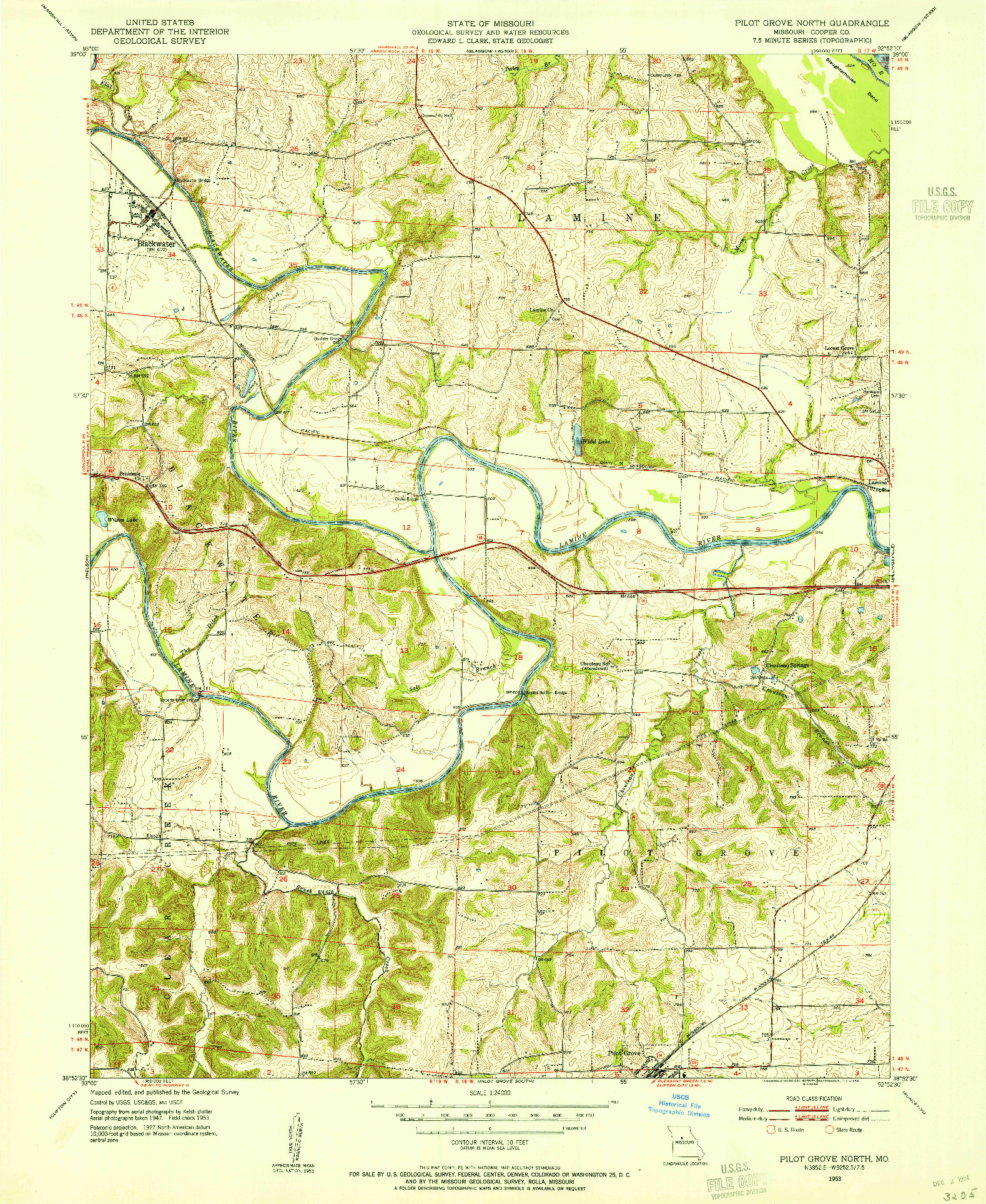 USGS 1:24000-SCALE QUADRANGLE FOR PILOT GROVE NORTH, MO 1953