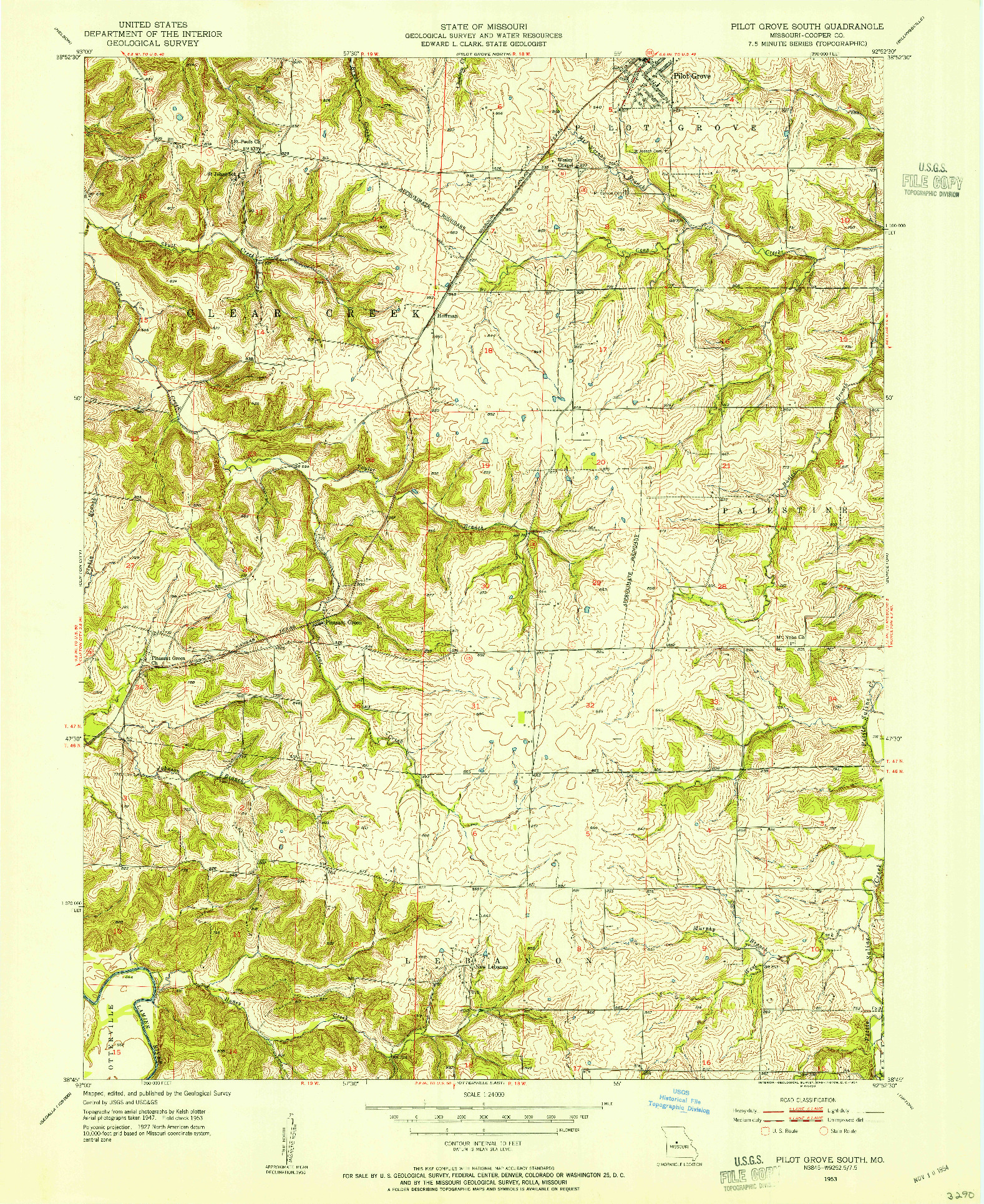 USGS 1:24000-SCALE QUADRANGLE FOR PILOT GROVE SOUTH, MO 1953