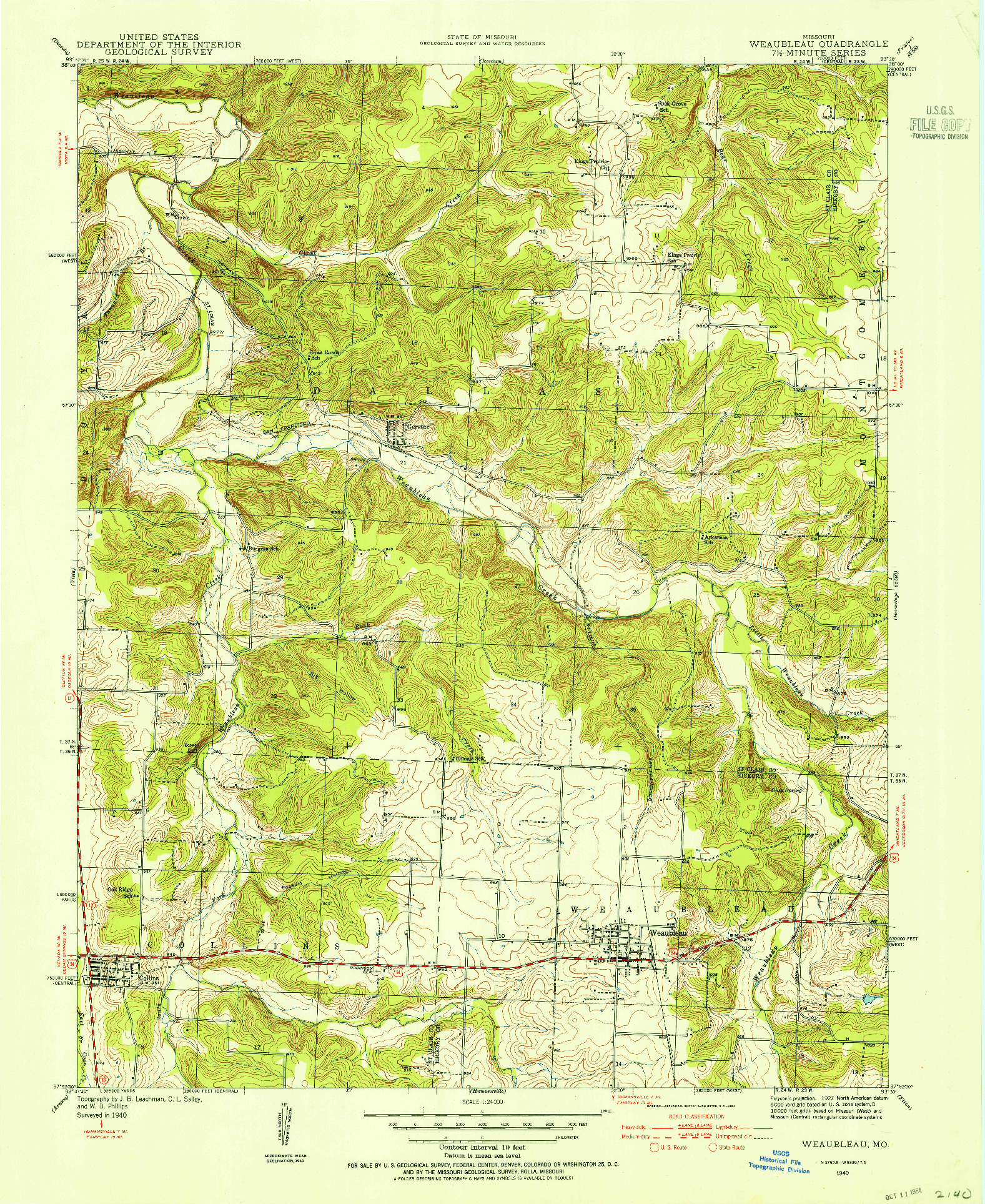 USGS 1:24000-SCALE QUADRANGLE FOR WEAUBLEAU, MO 1940