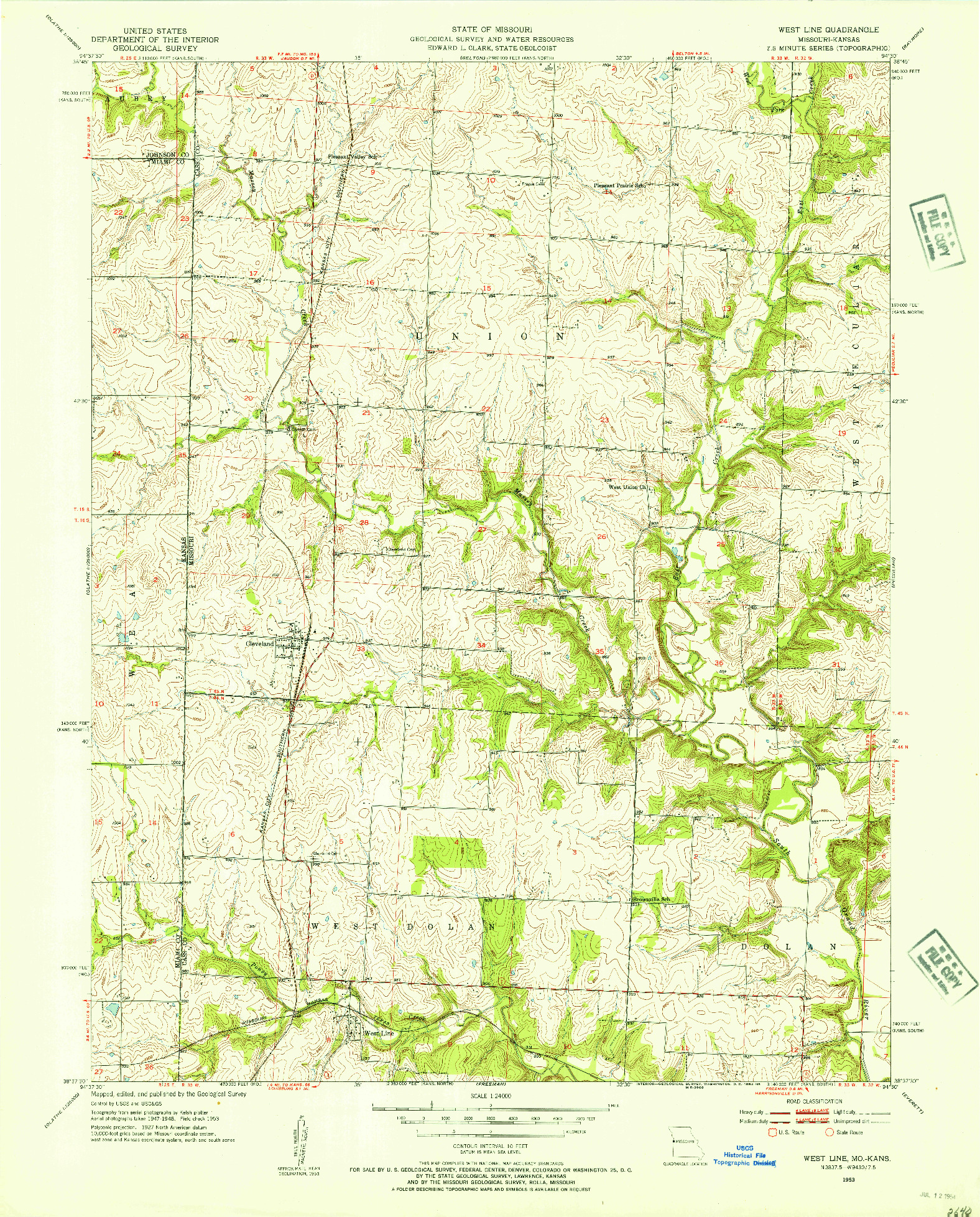 USGS 1:24000-SCALE QUADRANGLE FOR WEST LINE, MO 1953