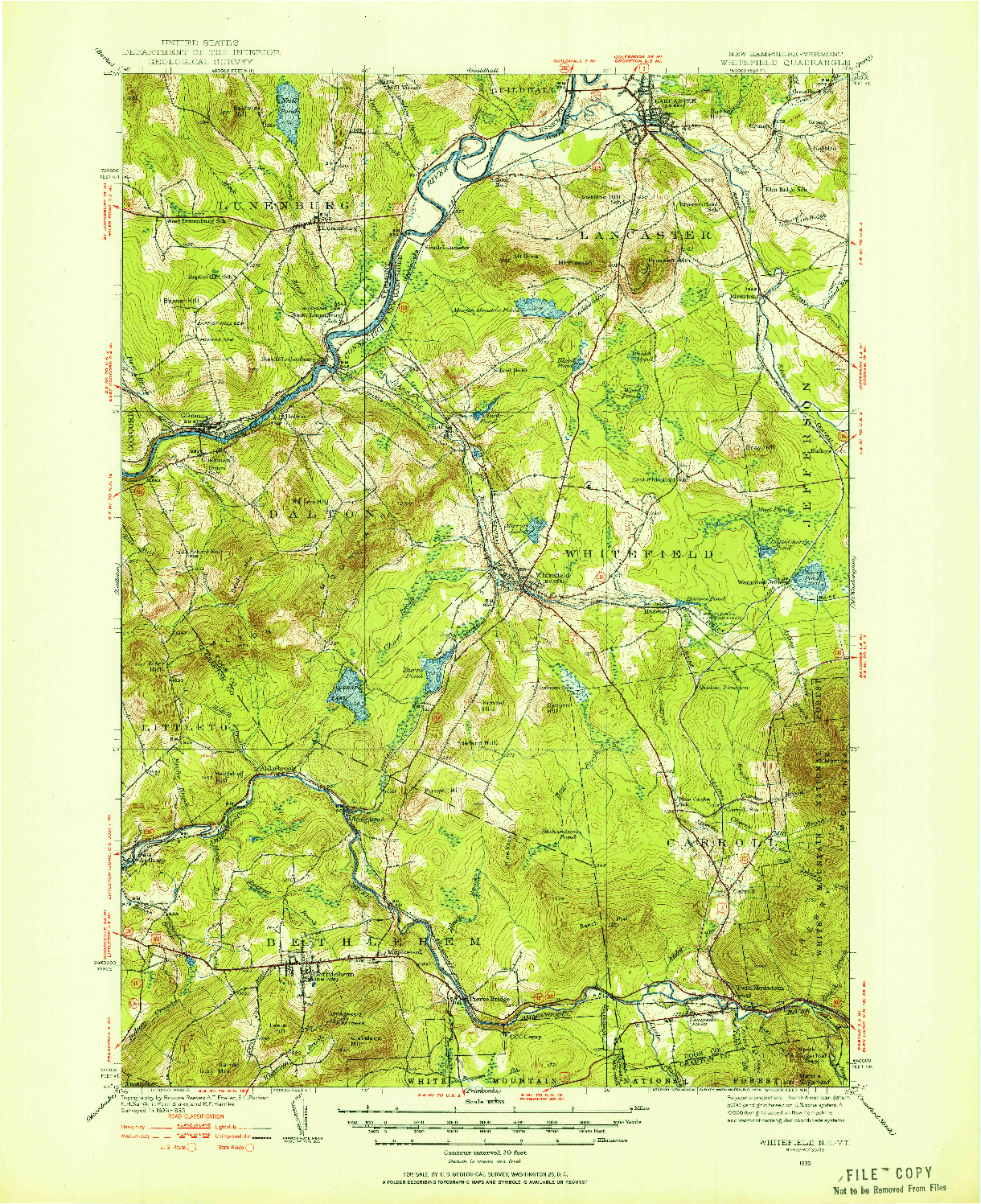 USGS 1:62500-SCALE QUADRANGLE FOR WHITEFIELD, NH 1935