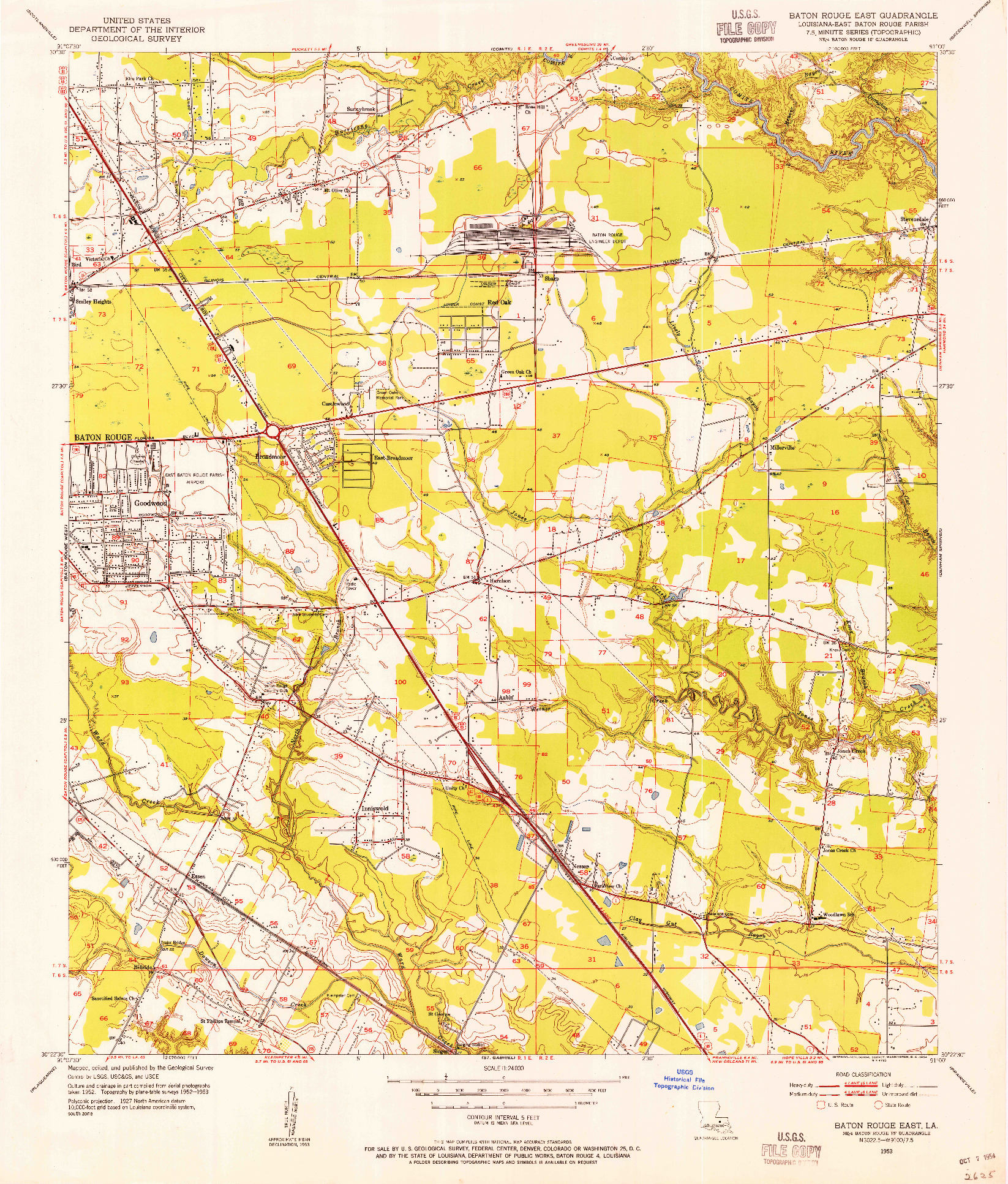 USGS 1:24000-SCALE QUADRANGLE FOR BATON ROUGE EAST, LA 1953