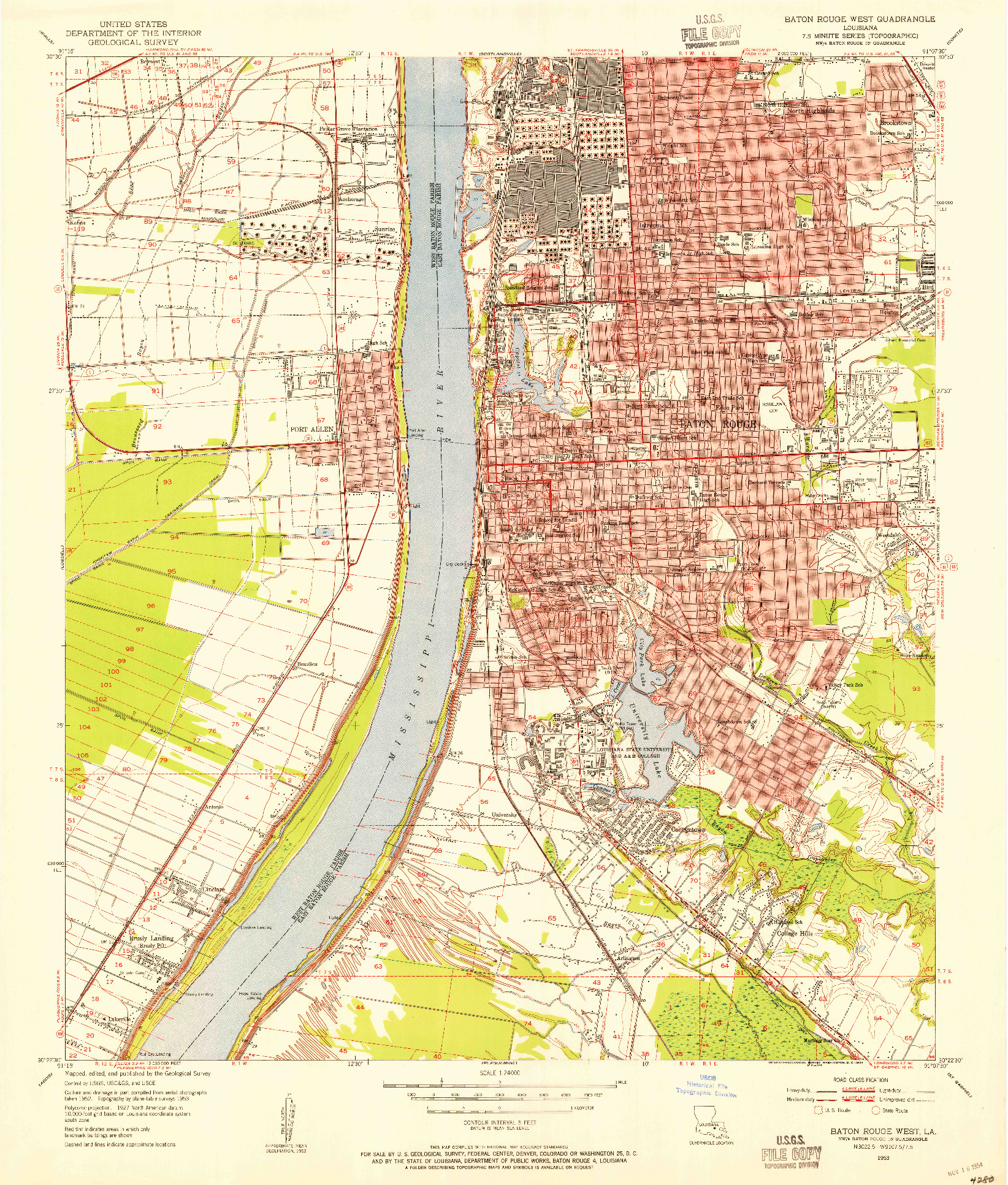 USGS 1:24000-SCALE QUADRANGLE FOR BATON ROUGE WEST, LA 1953