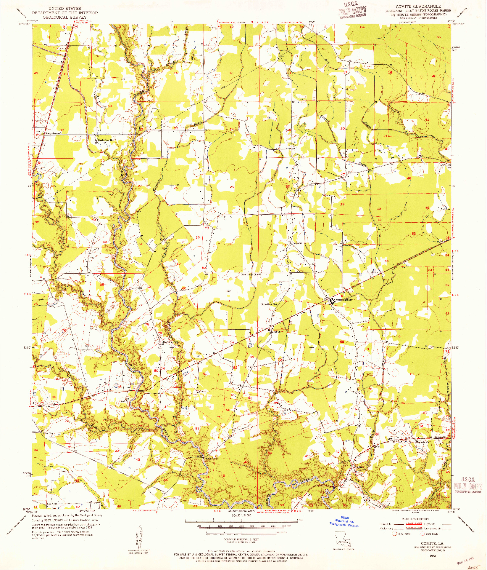 USGS 1:24000-SCALE QUADRANGLE FOR COMITE, LA 1953