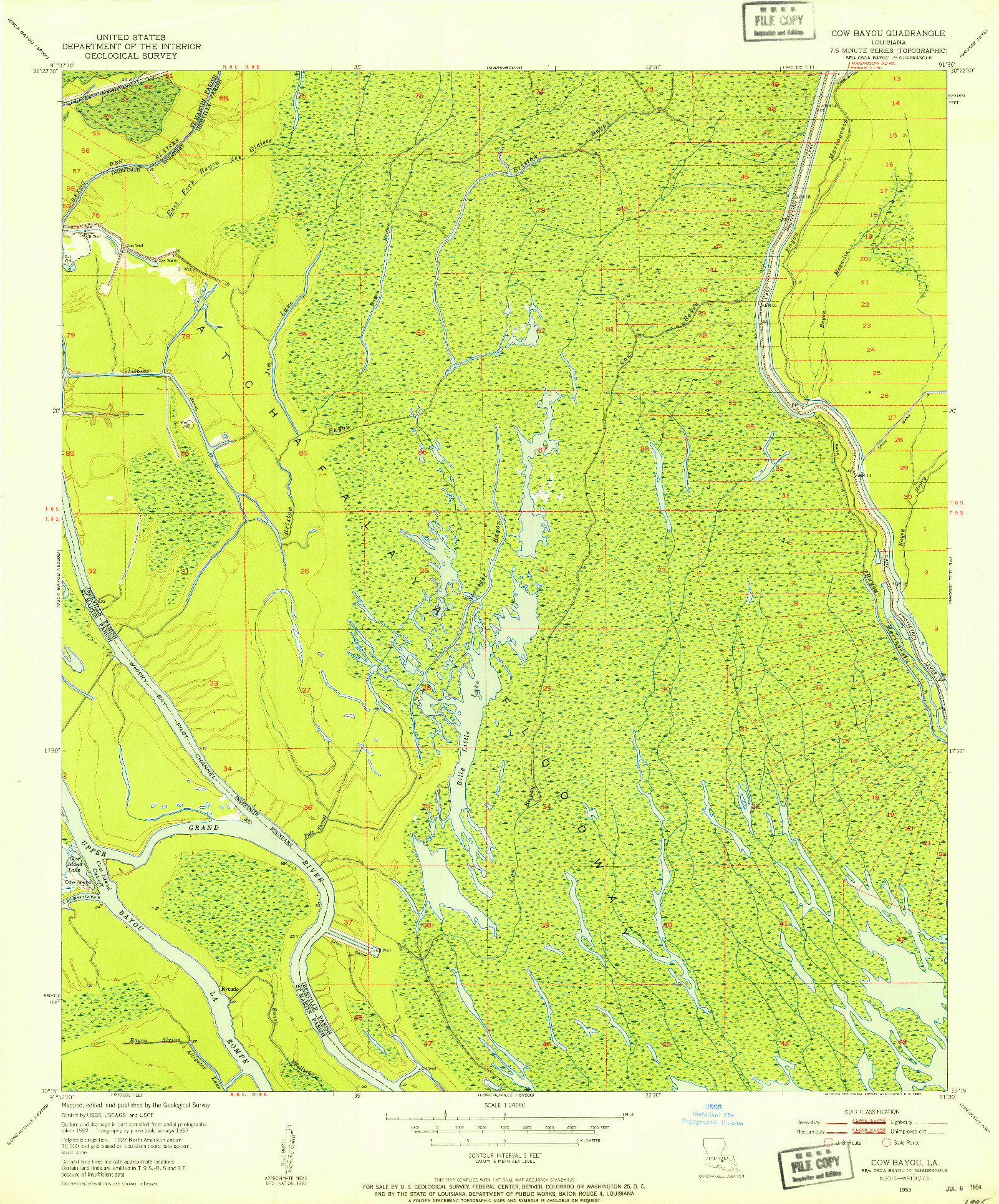 USGS 1:24000-SCALE QUADRANGLE FOR COW BAYOU, LA 1953