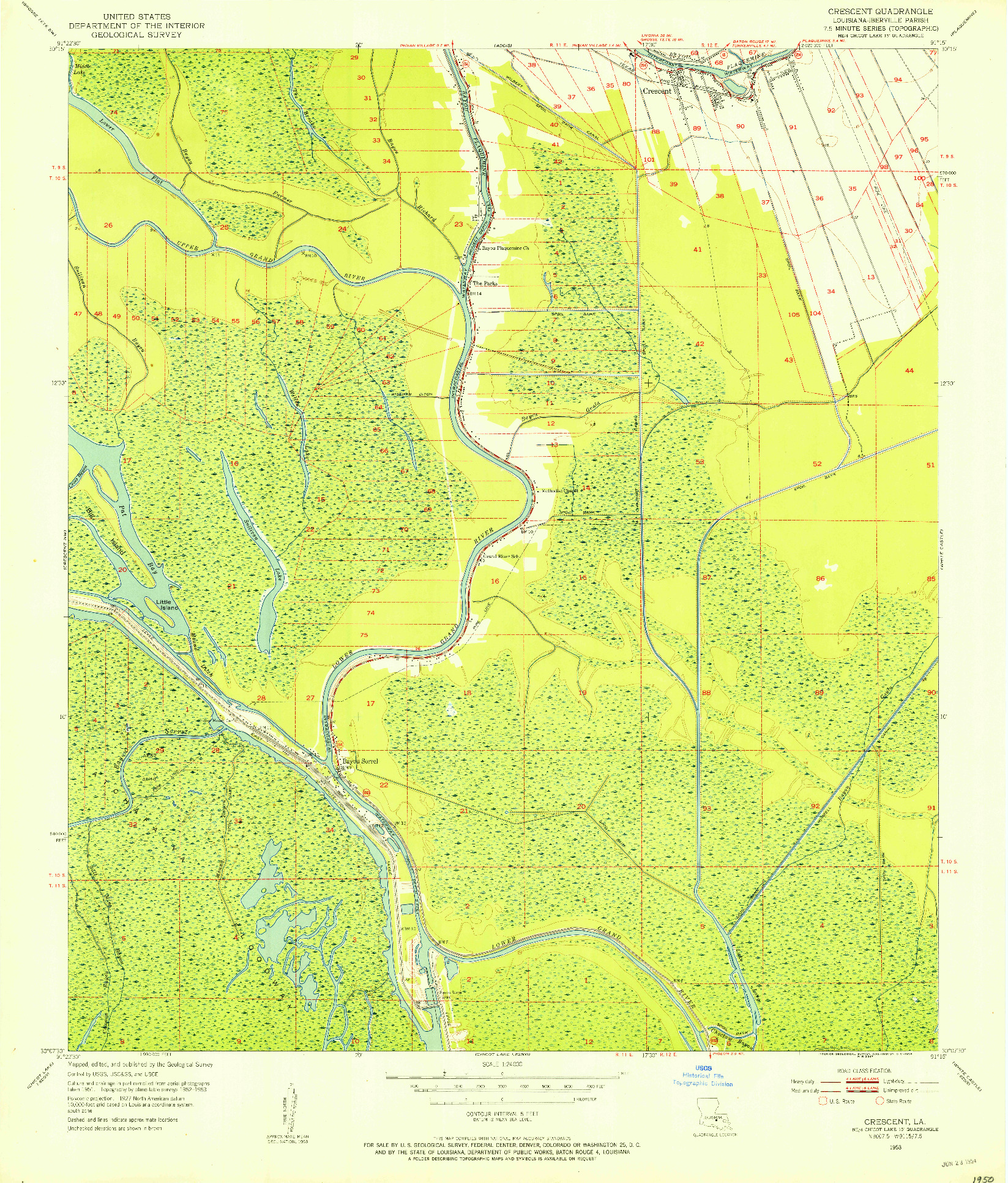 USGS 1:24000-SCALE QUADRANGLE FOR CRESCENT, LA 1953