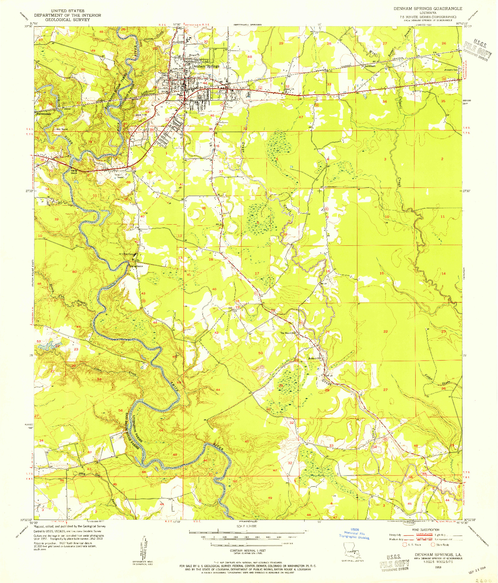 USGS 1:24000-SCALE QUADRANGLE FOR DENHAM SPRINGS, LA 1953