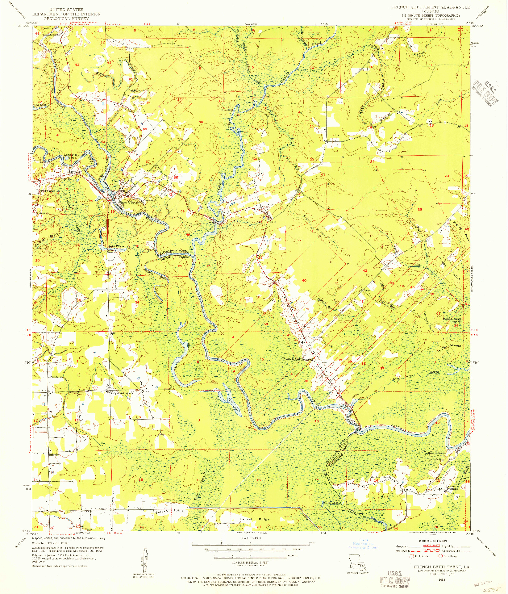 USGS 1:24000-SCALE QUADRANGLE FOR FRENCH SETTLEMENT, LA 1953
