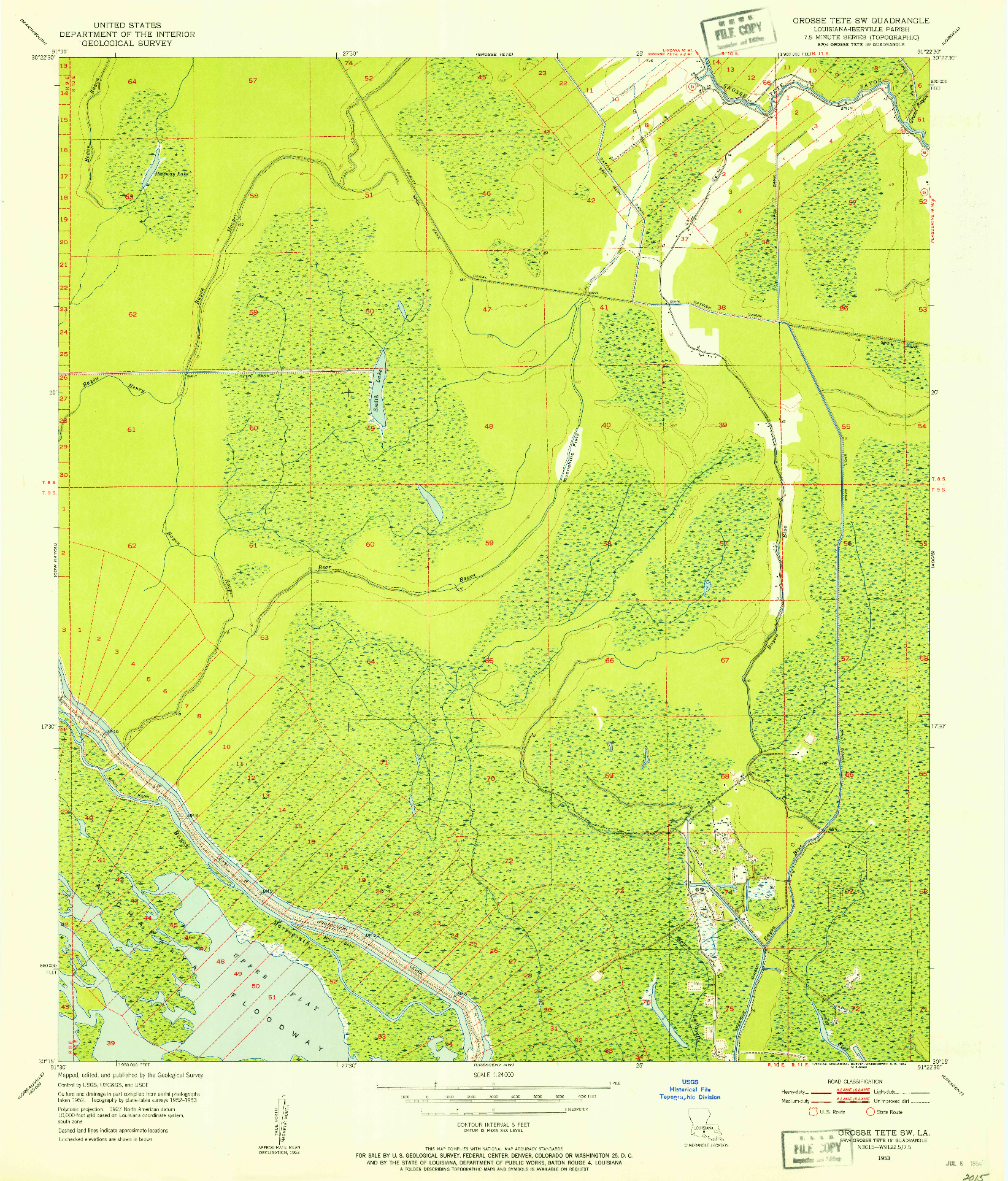 USGS 1:24000-SCALE QUADRANGLE FOR GROSSE TETE SW, LA 1953